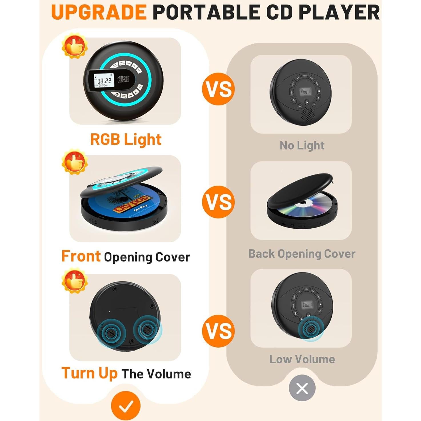 Reproductor de CD portátil Greadio CD36 con Bluetooth y FM