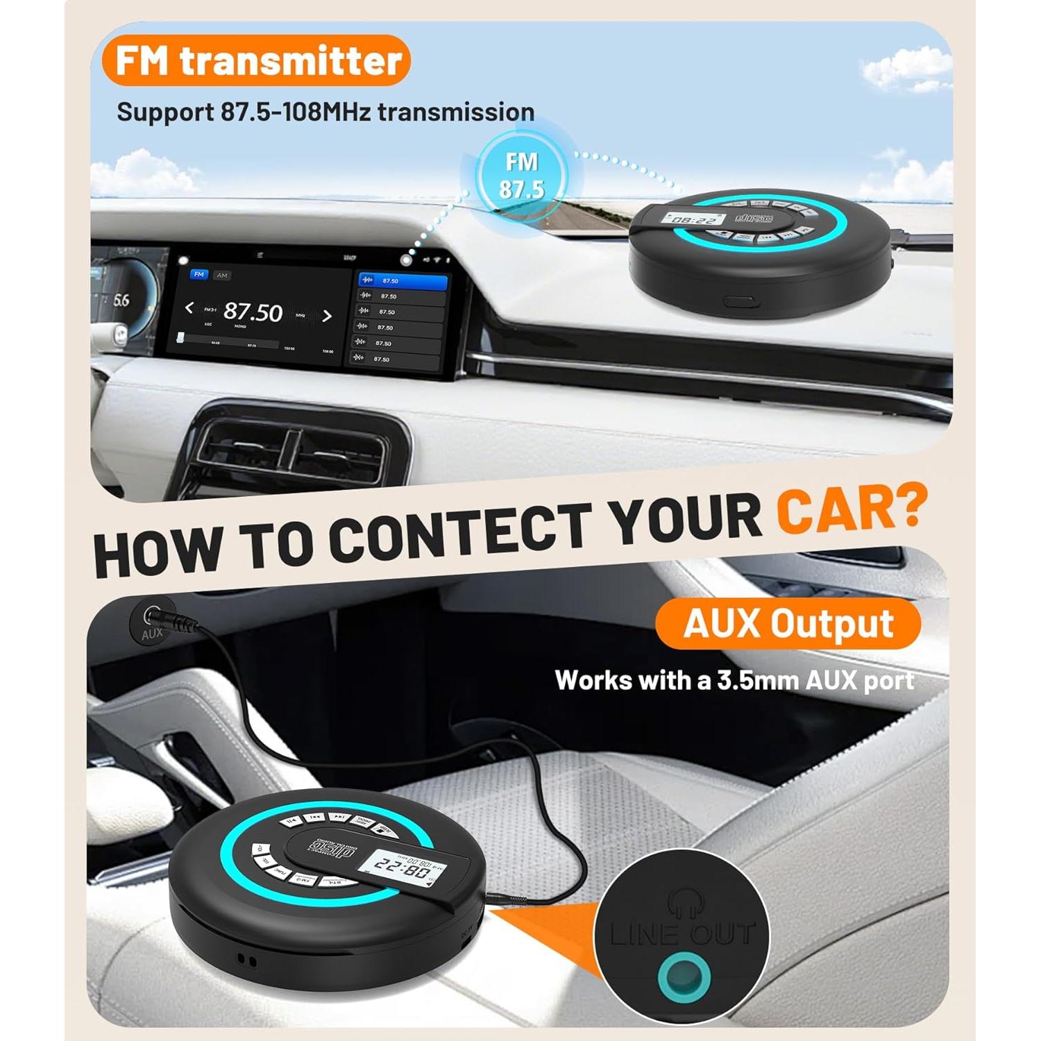 Reproductor de CD portátil Greadio CD36 con Bluetooth y FM