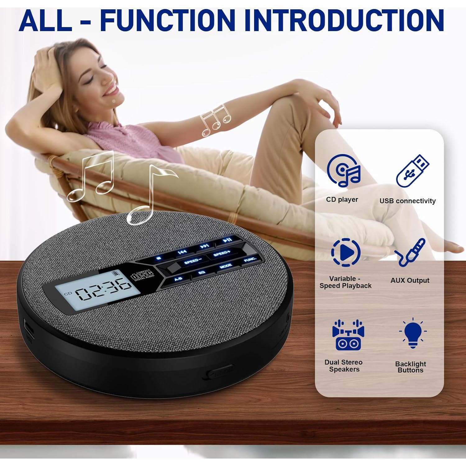 Reproductor de CD Portátil M-Amazup C-07 Recargable con Bluetooth