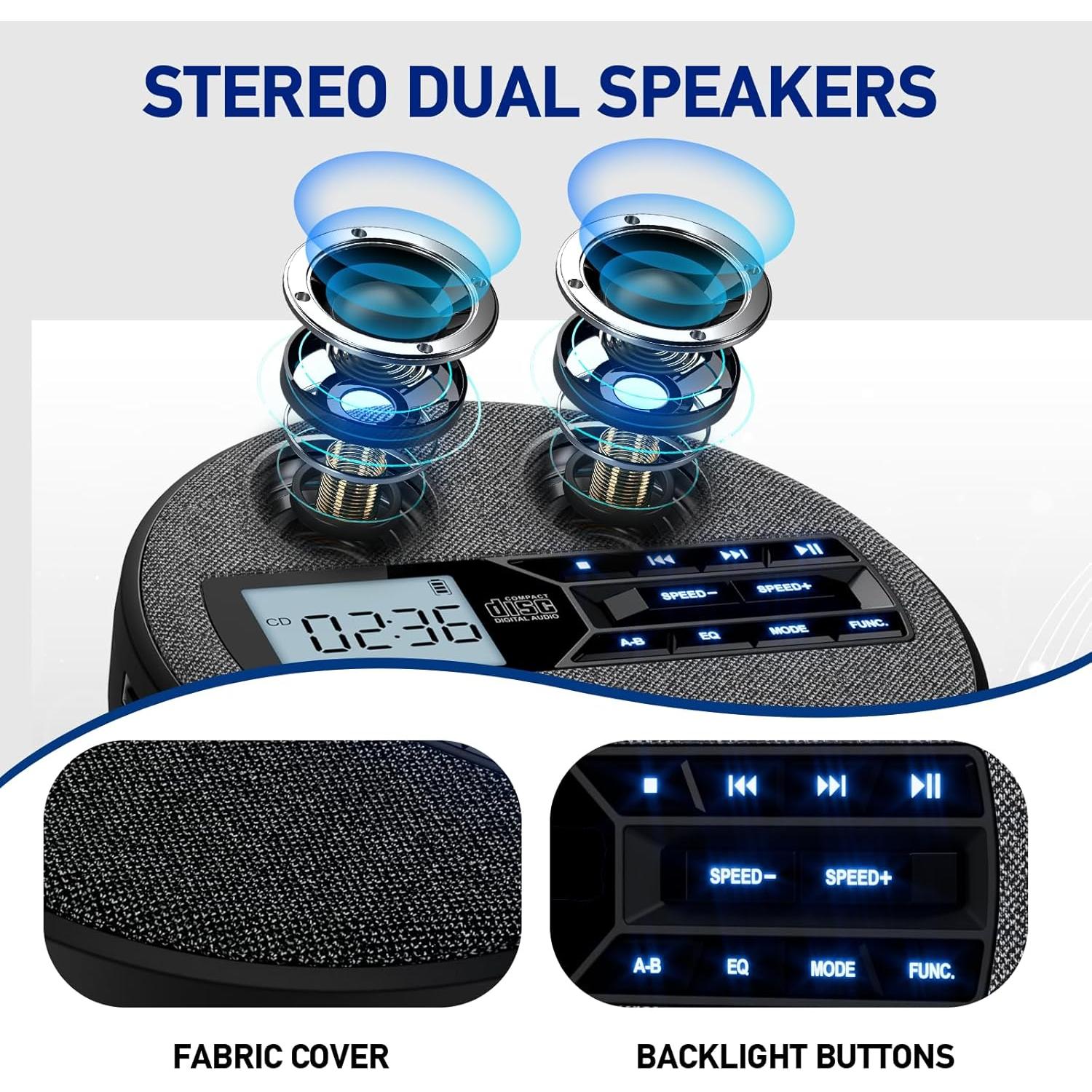 Reproductor de CD Portátil M-Amazup C-07 Recargable con Bluetooth