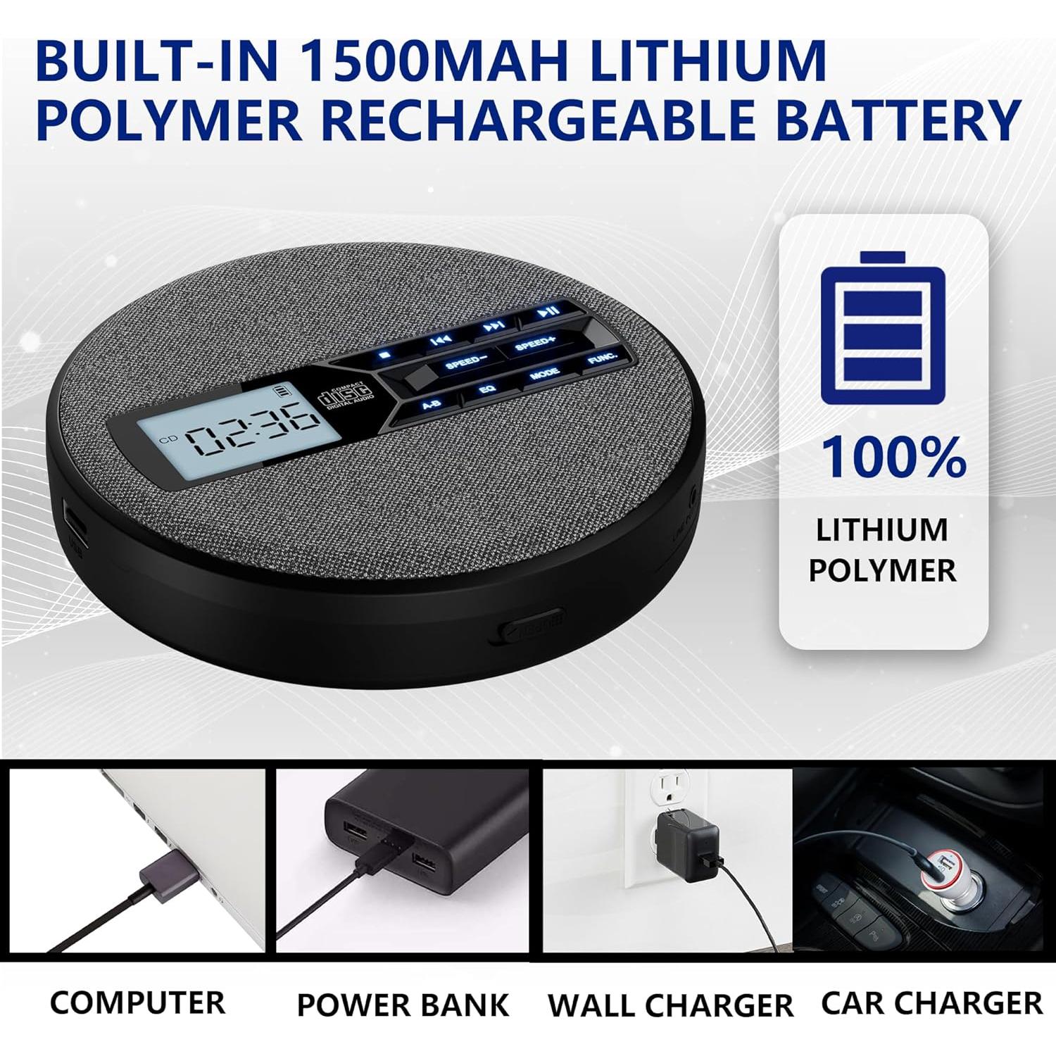 Reproductor de CD Portátil M-Amazup C-07 Recargable con Bluetooth