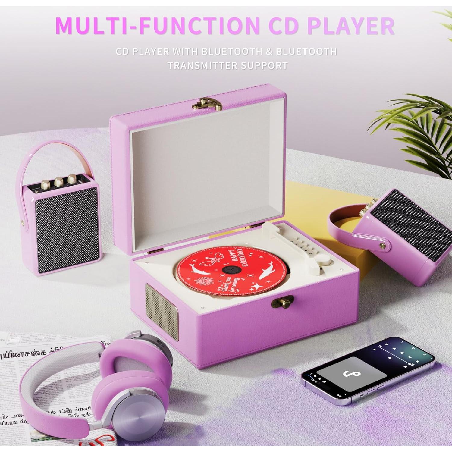 Reproductor de CD Bluetooth Yintiny TMB8 con altavoces púrpura