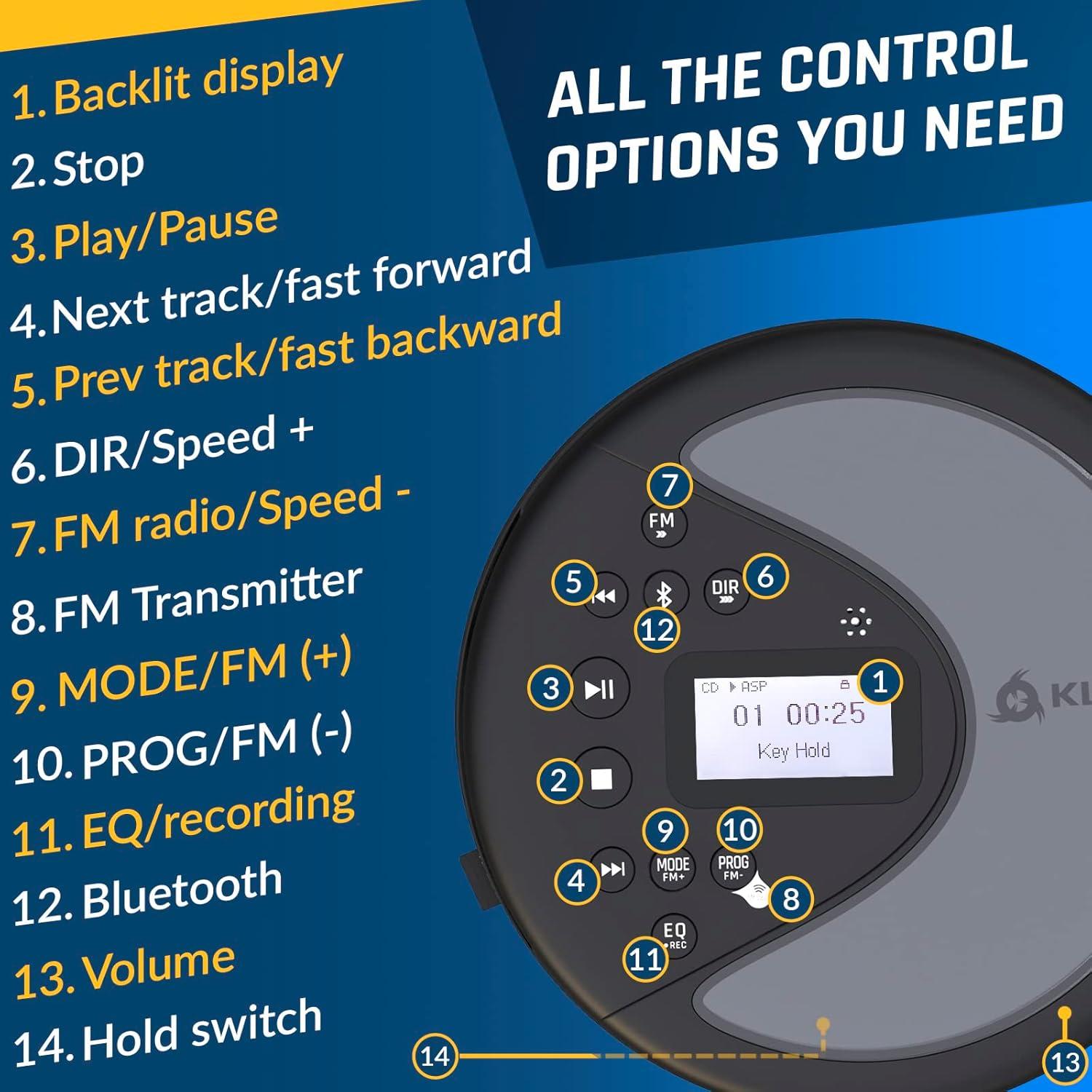 Reproductor de CD portátil KLIM Discover - Bluetooth, FM, SD
