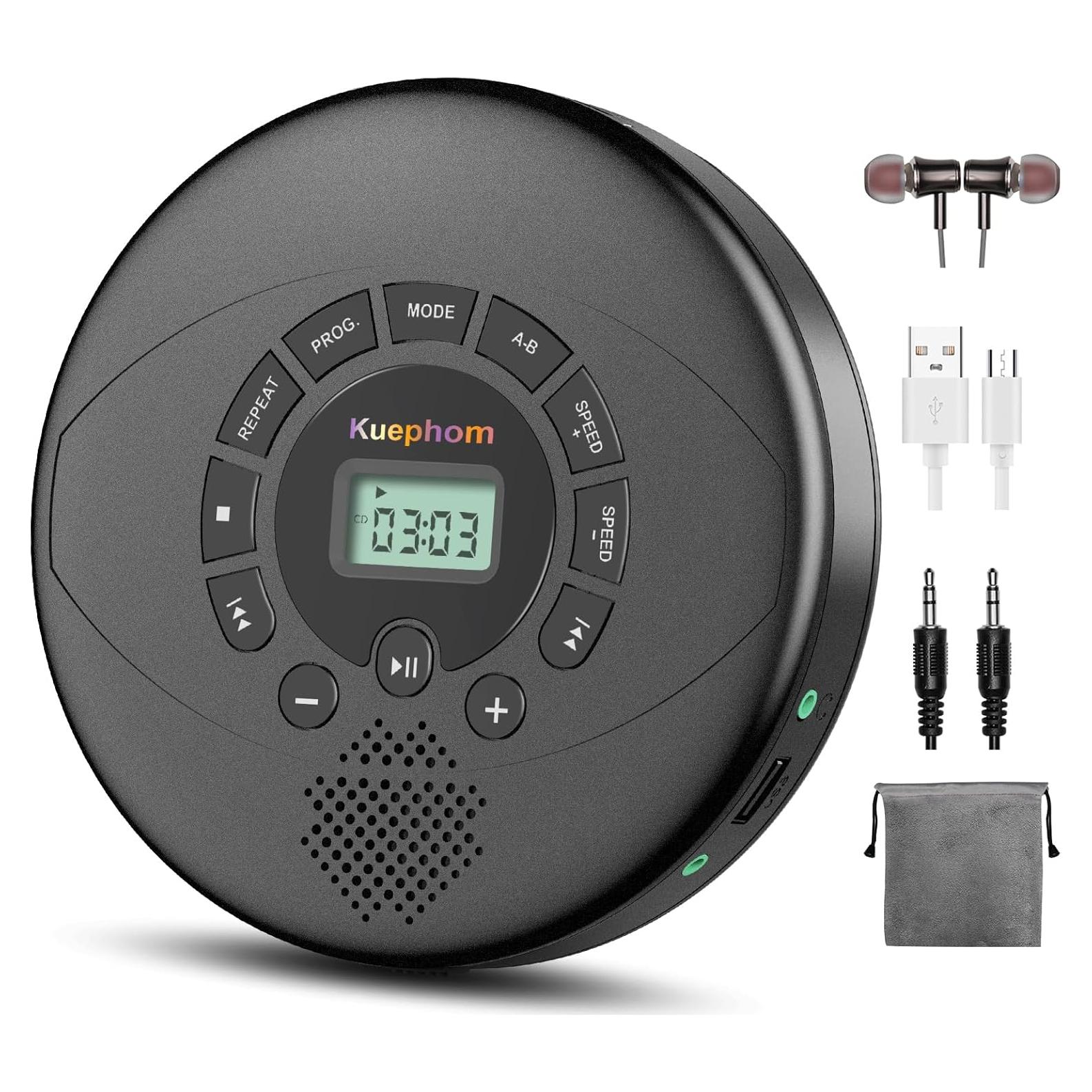 Reproductor de CD Portátil Kuephom PM11 Negro con Altavoz