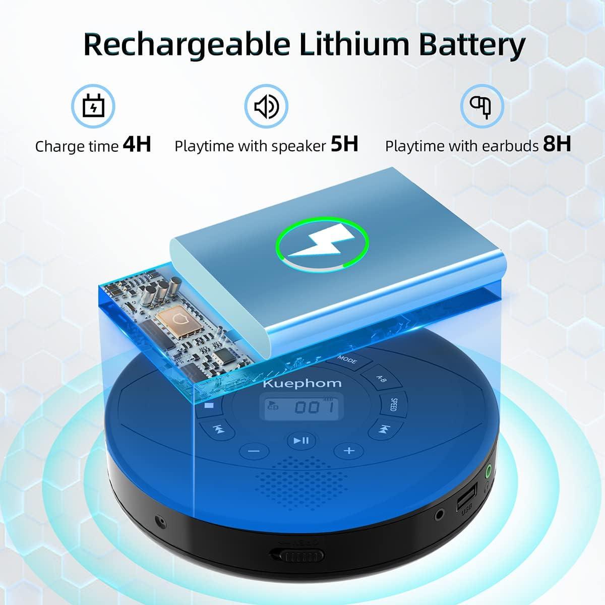 Reproductor de CD Portátil Kuephom PM11 Negro con Altavoz