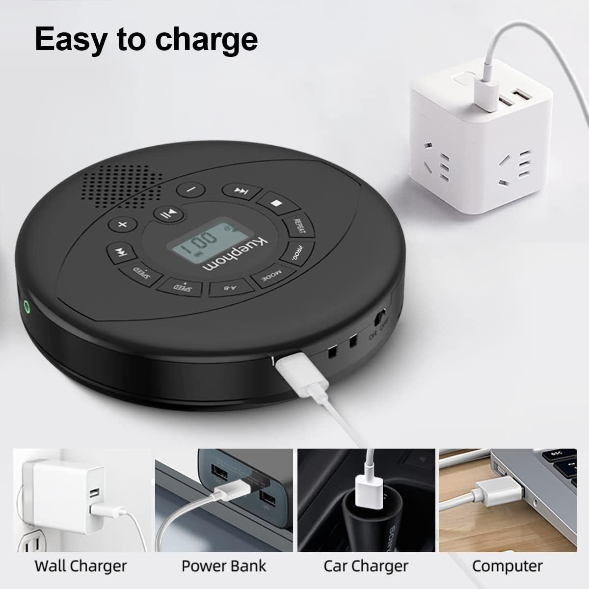 Reproductor de CD Portátil Kuephom PM11 Negro con Altavoz