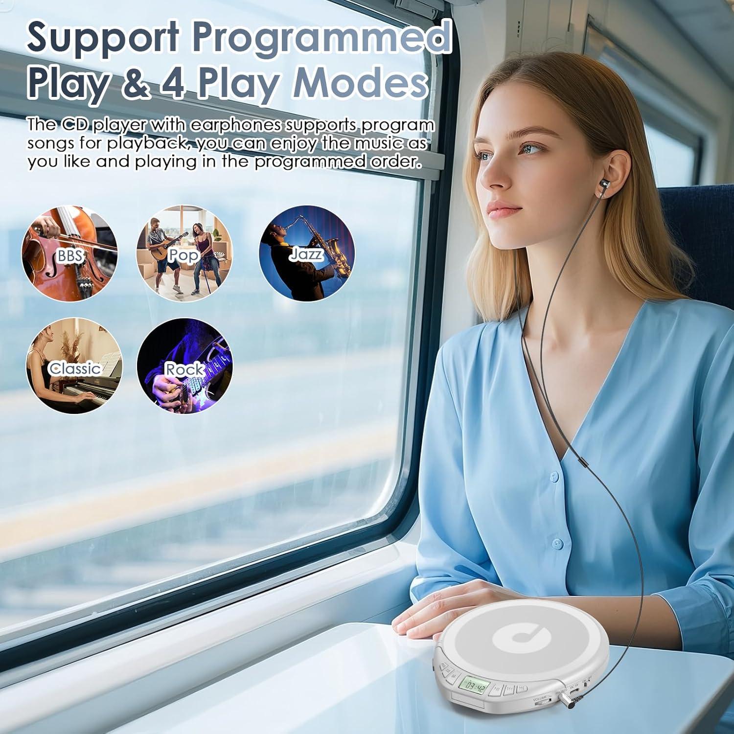 Reproductor de CD portátil Gueray H-01 con auriculares y anti-salto