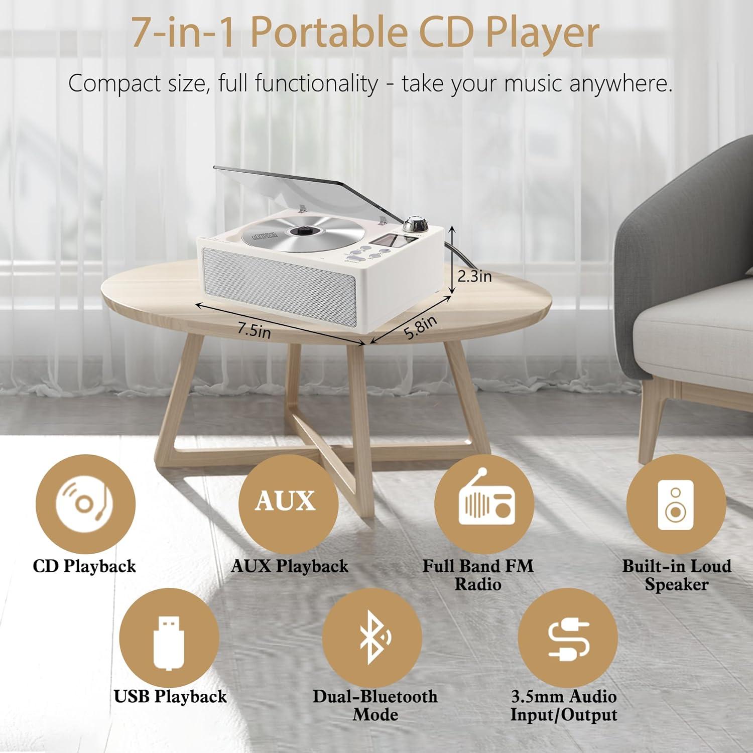 Reproductor de CD Portátil M-Amazup L-CD211 Blanco 7-en-1