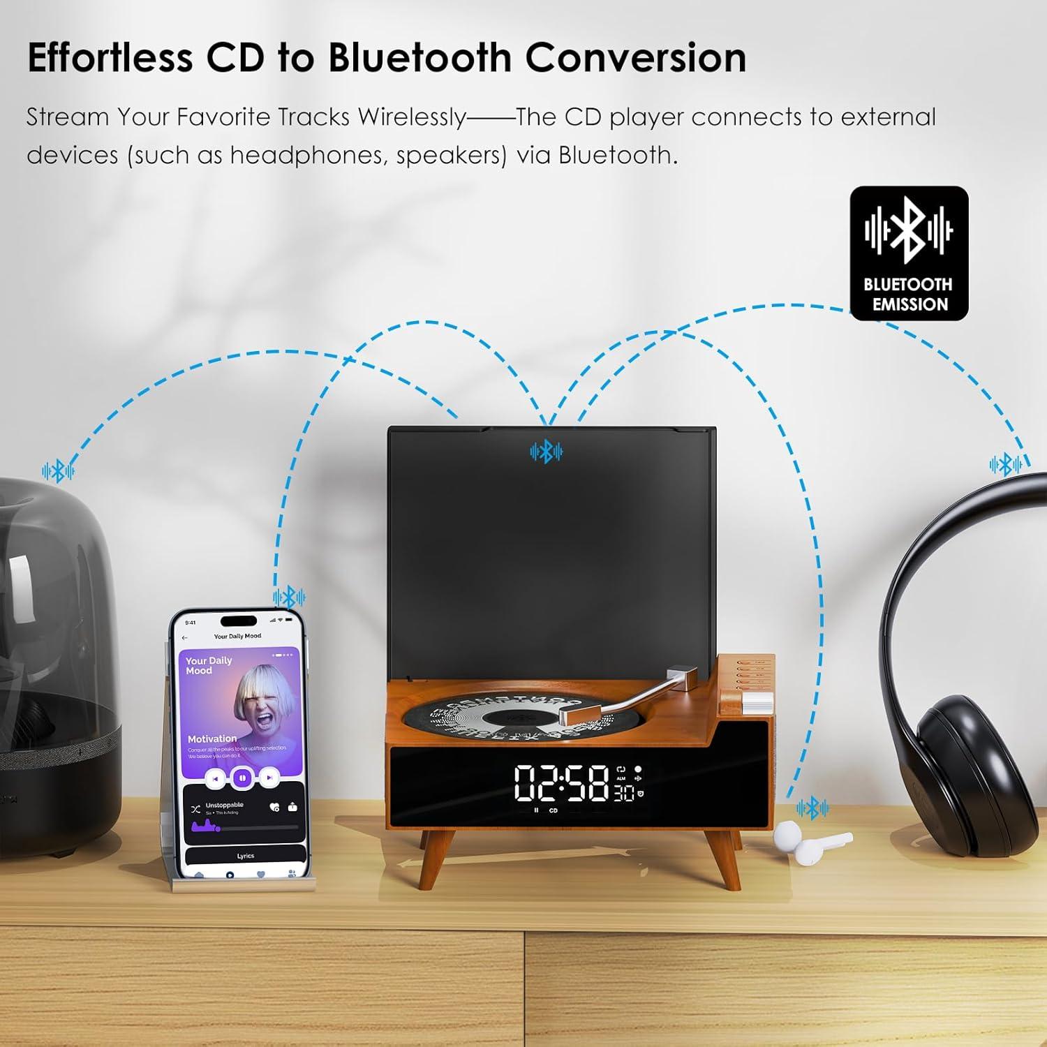 Reproductor de CD portátil PR-Reproductor de CD02 Bluetooth Negro