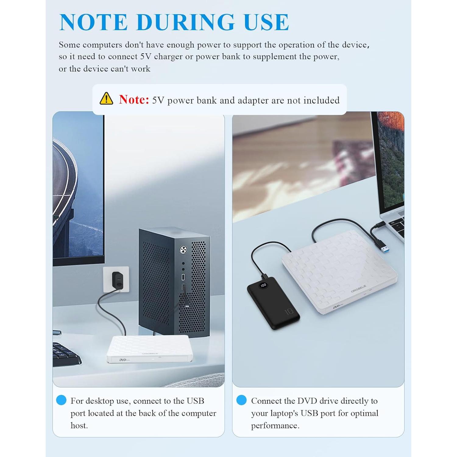 Unidad Externa de CD/DVD ORIGBELIE Blanca Ultra Delgado 13mm