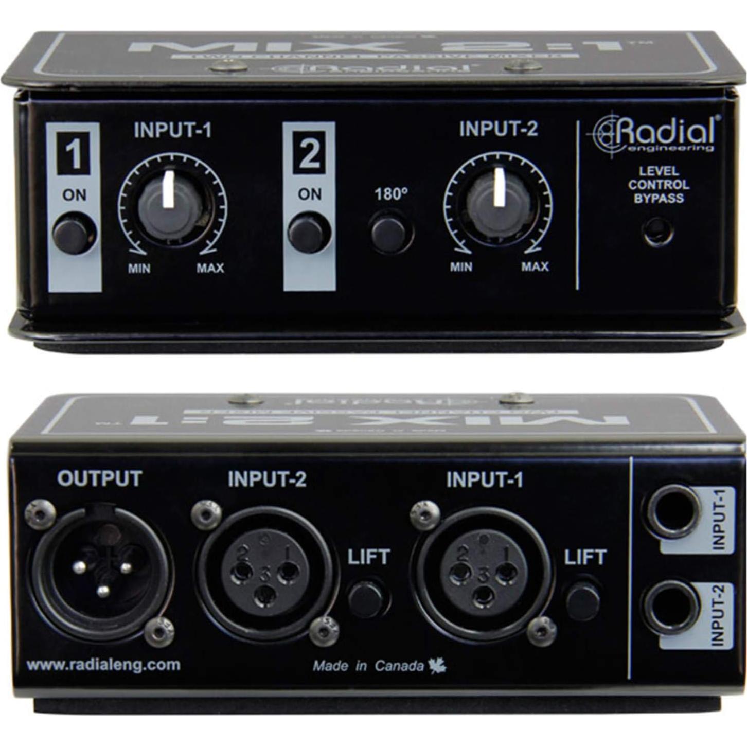 Mezclador Pasivo Radial MIX 2:1 con XLR y TRS 2 Canales