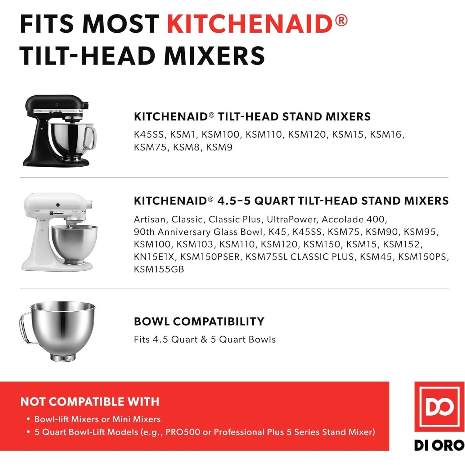 Batidor de Borde Flexible DI ORO para KitchenAid 4.5-5L Blanco