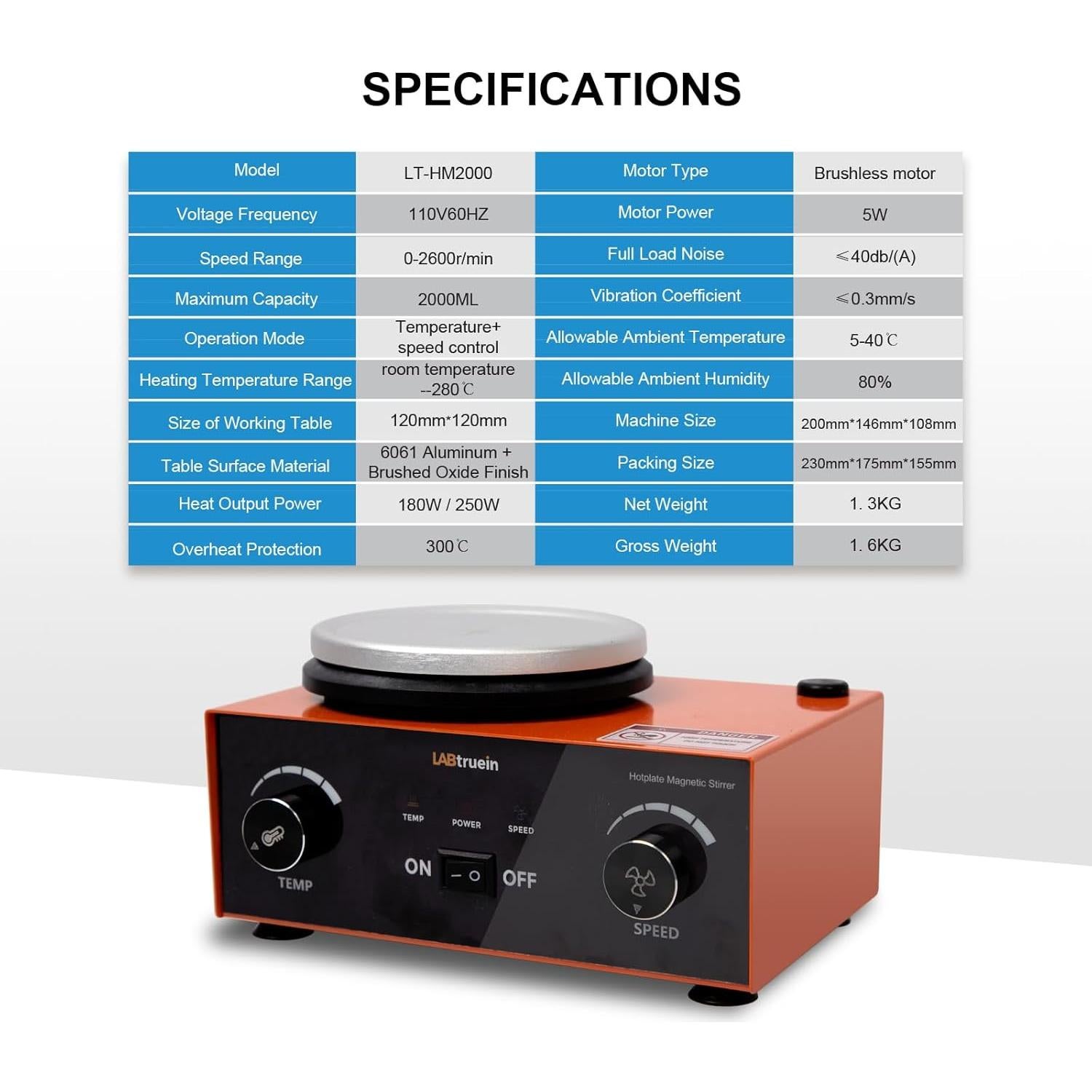 Placa Calentadora Magnética LABtruein LT-HM2000 280°C 2000ml