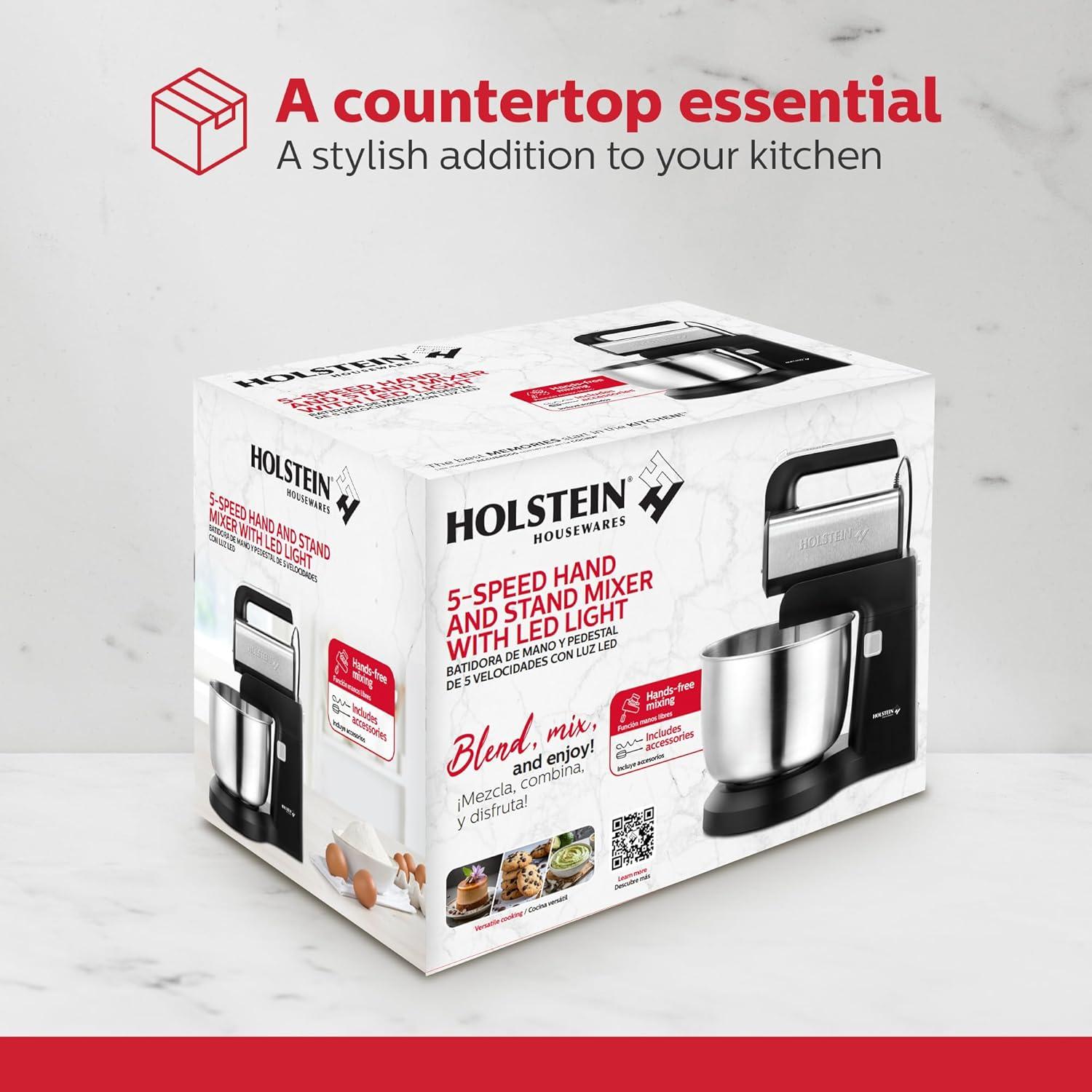 Batidora de Mano y de Pie Holstein 5 Velocidades 250W LED