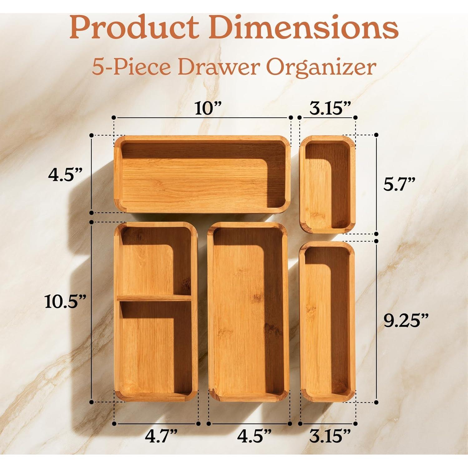 Organizador de Cajones de Bambú SMIRLY - Juego de 5 Piezas