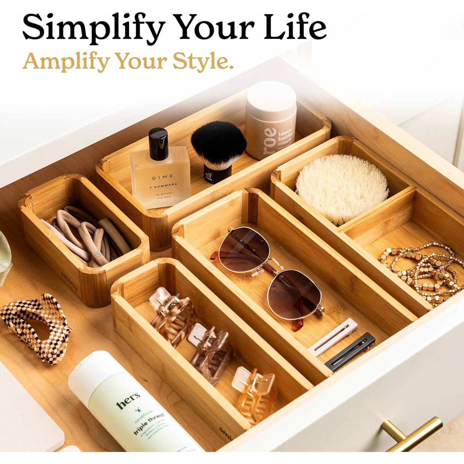 Organizador de Cajones de Bambú SMIRLY - Juego de 5 Piezas