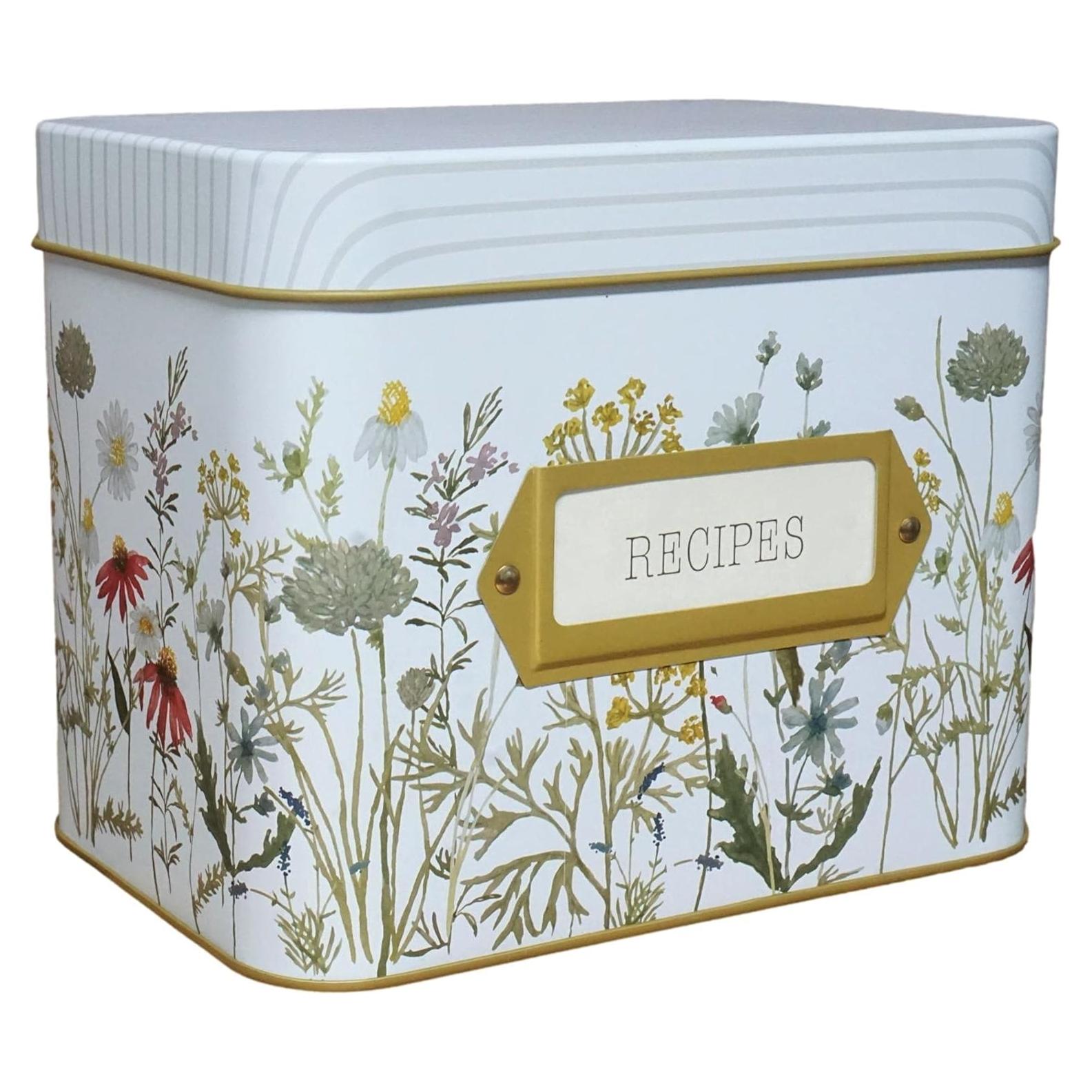 Caja de Recetas de Lata SENSORY4U con 100 Tarjetas y Divisores