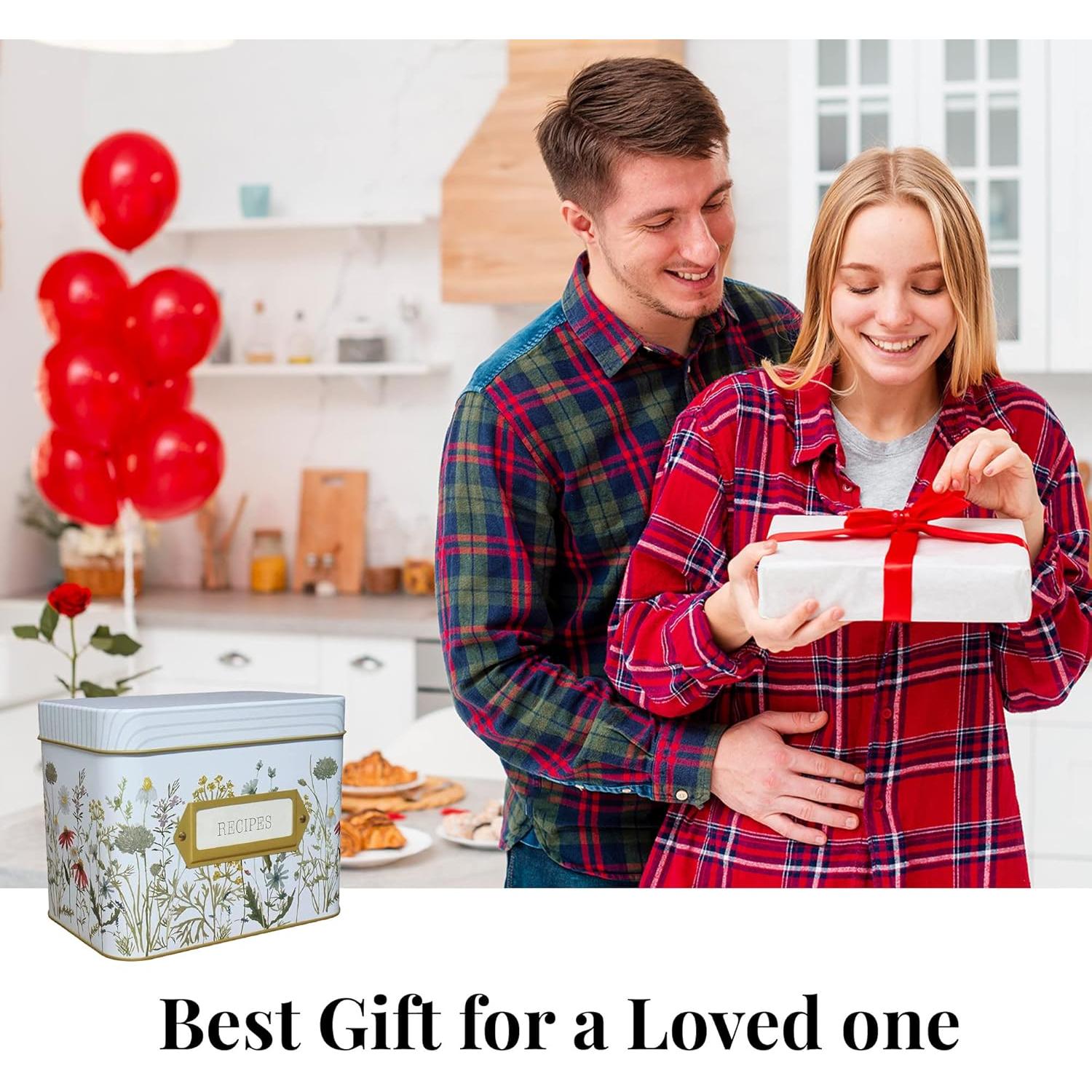 Caja de Recetas de Lata SENSORY4U con 100 Tarjetas y Divisores