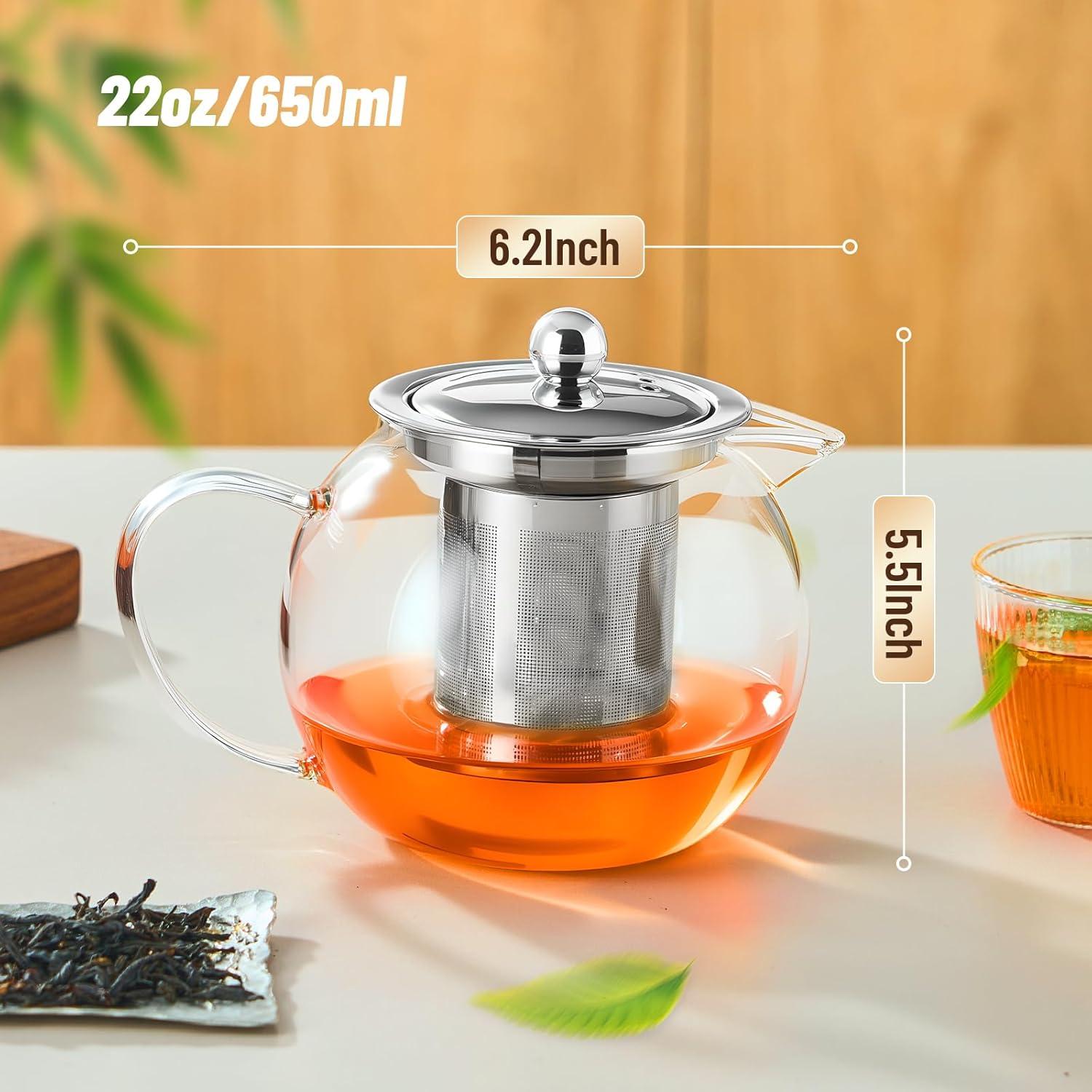 Tetera de vidrio Baalaka 650ml con infusor de acero inoxidable