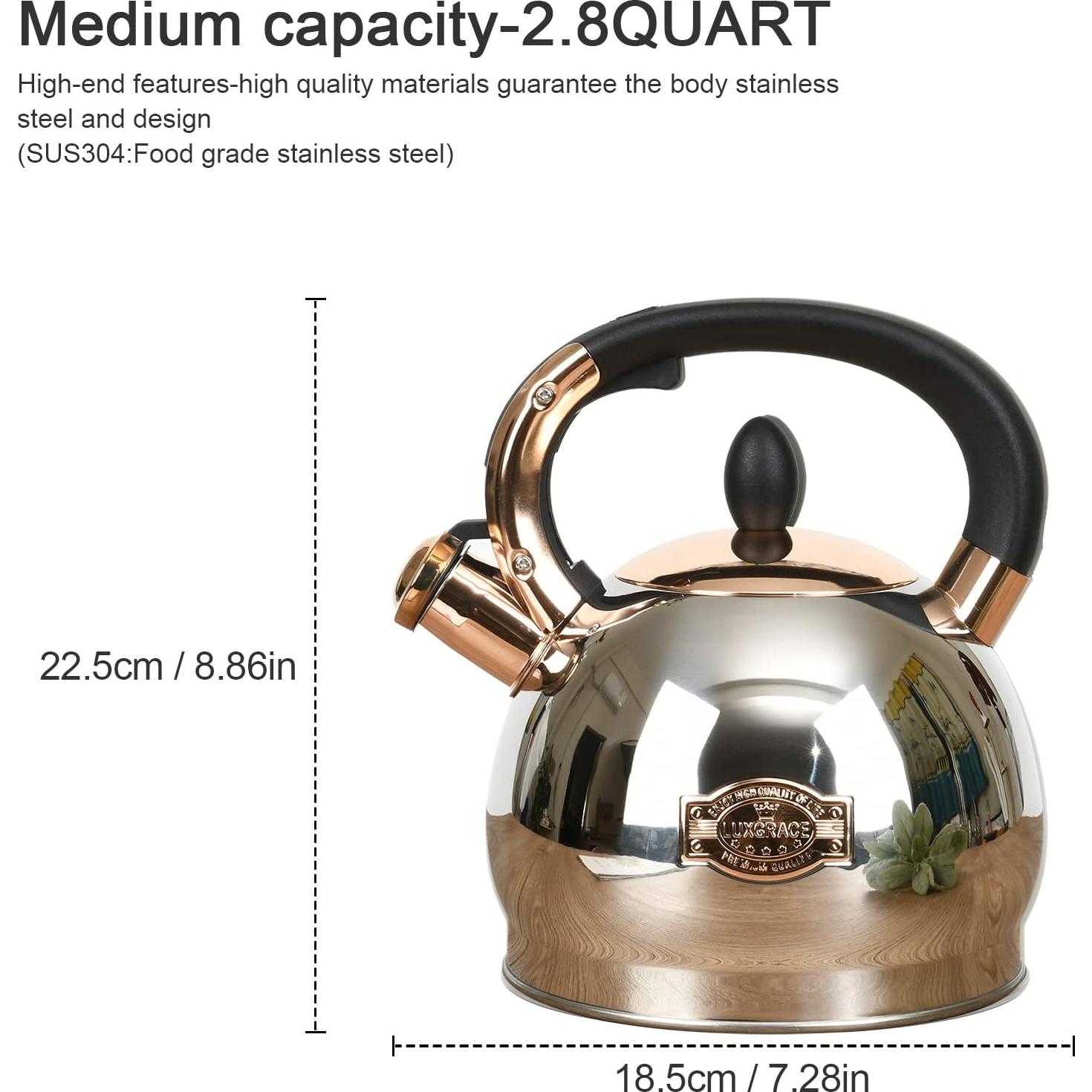 Hervidor de Té LUXGRACE Acero Inoxidable 2.8 Litros Silbido