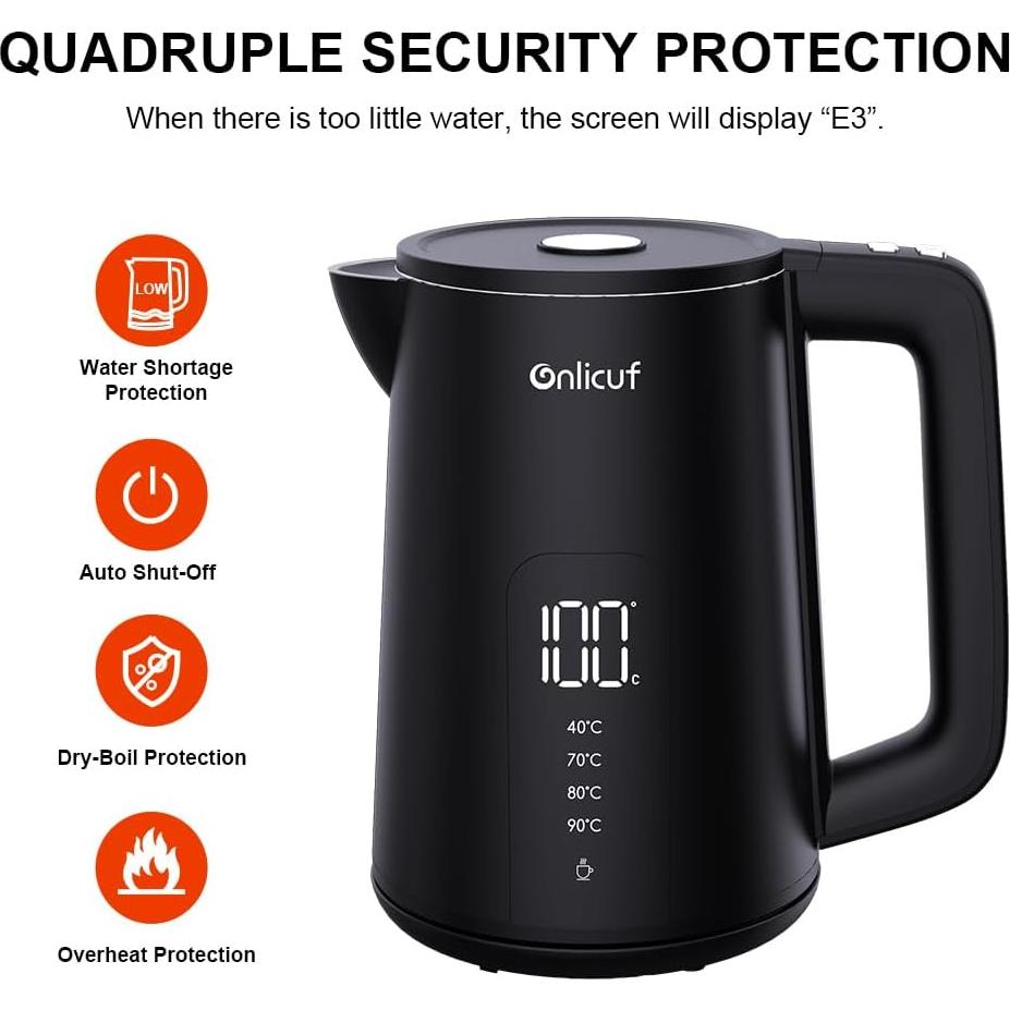 Hervidor Eléctrico Onlicuf EK17 de 1.7L Acero Inoxidable Negro