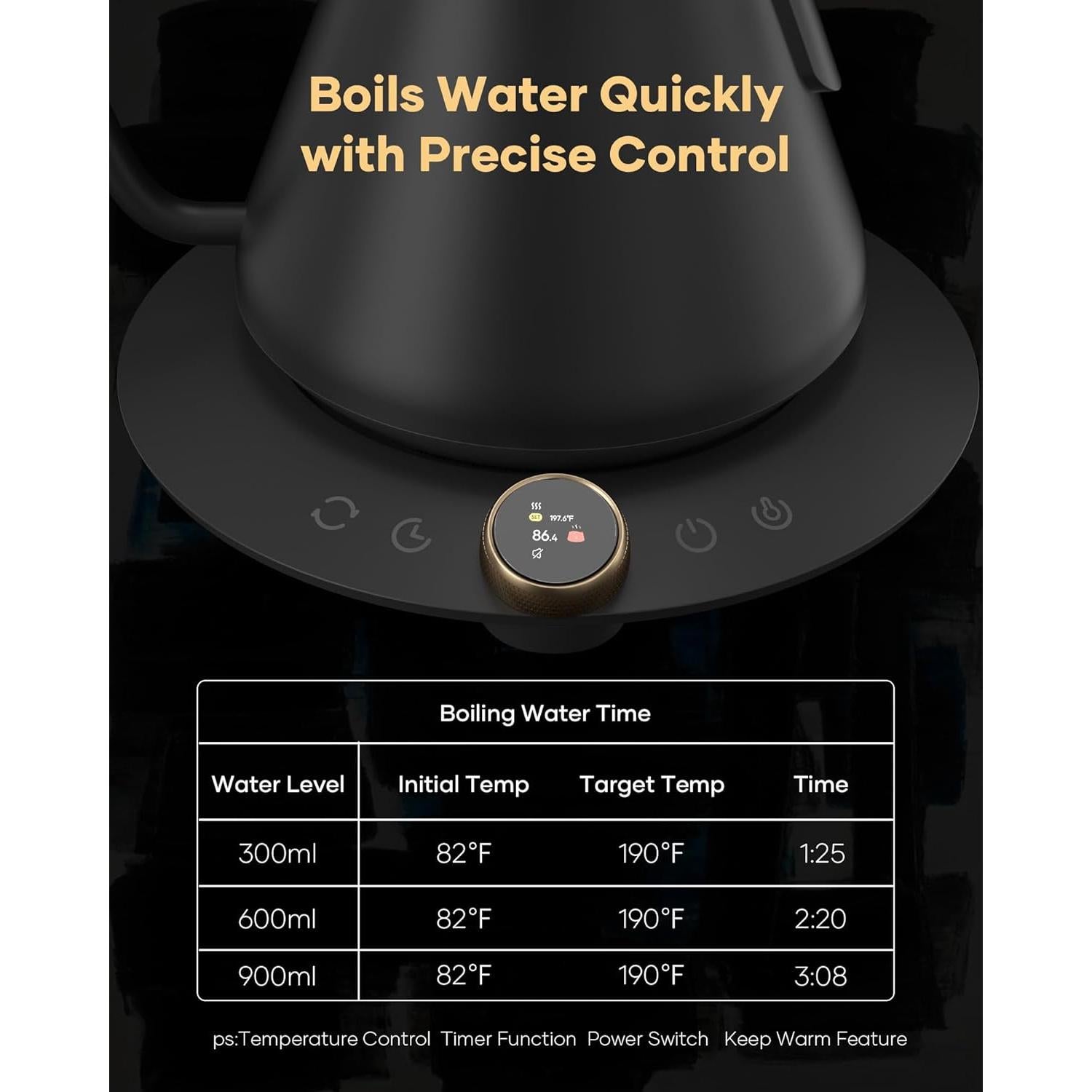 Tetera Eléctrica Cocinare FLOW M9 Cuello de Ganso 0.6kg Negro