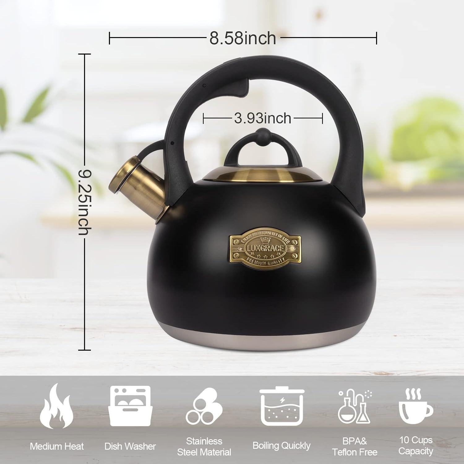 Hervidor de Té LUXGRACE Acero Inoxidable 2.9 Litros Negro