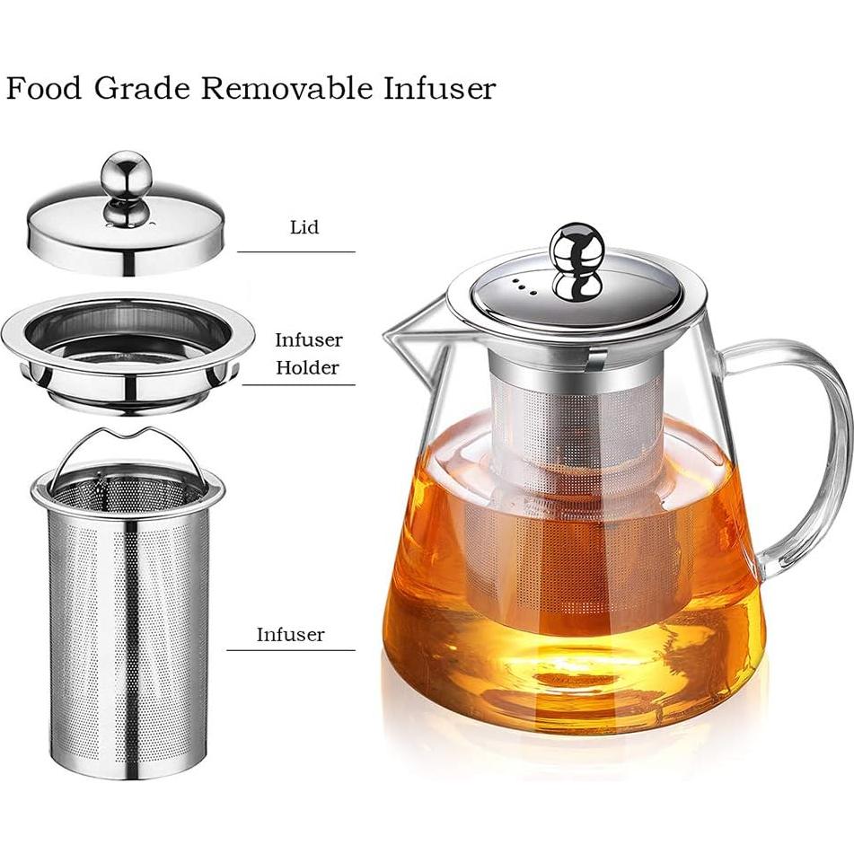 Tetera de vidrio TMOST 43oz con infusor acero inoxidable