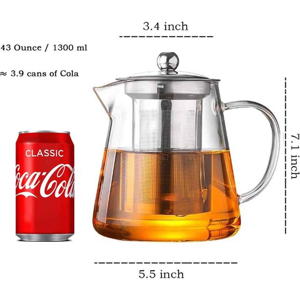 Tetera de vidrio TMOST 43oz con infusor acero inoxidable