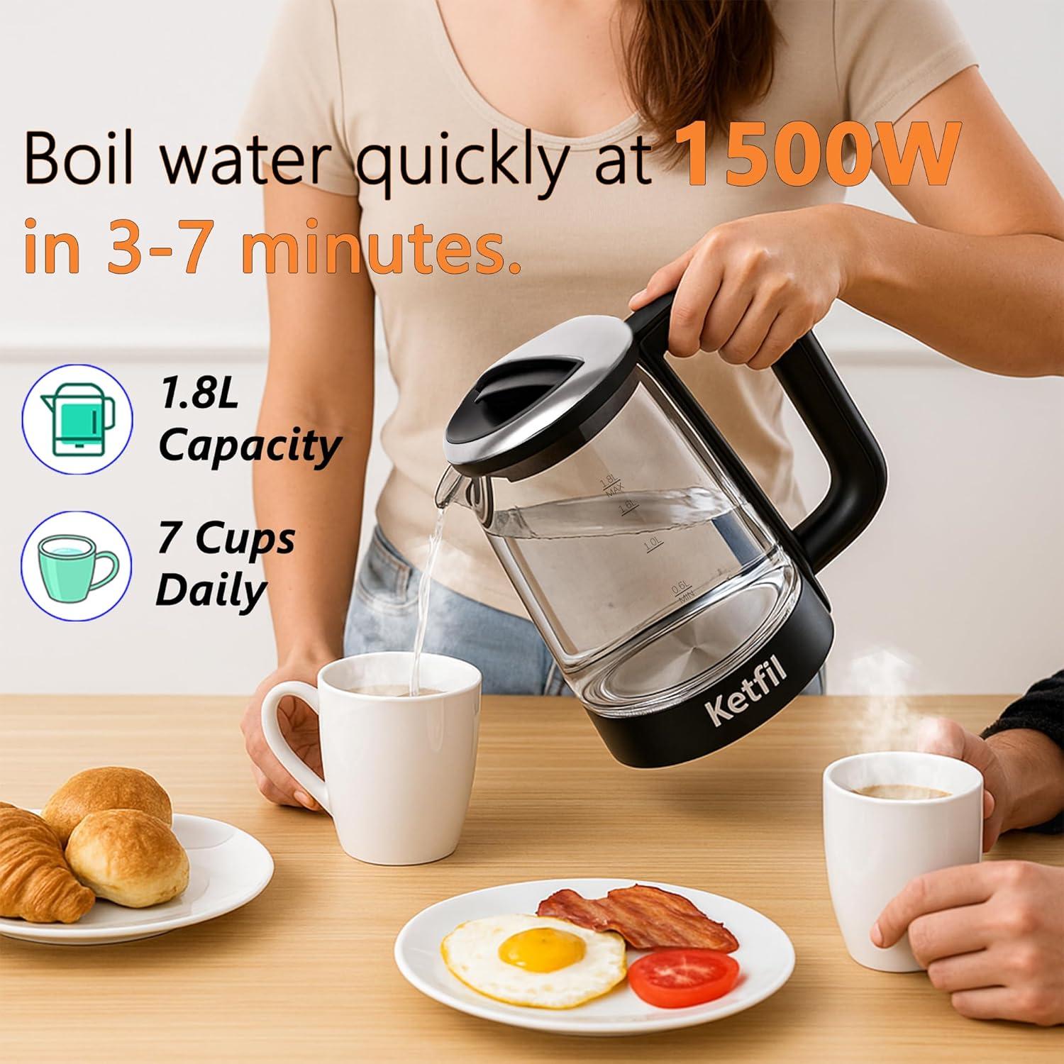 Hervidor eléctrico de vidrio QSLKING 1.8L 1500W con apagado automático