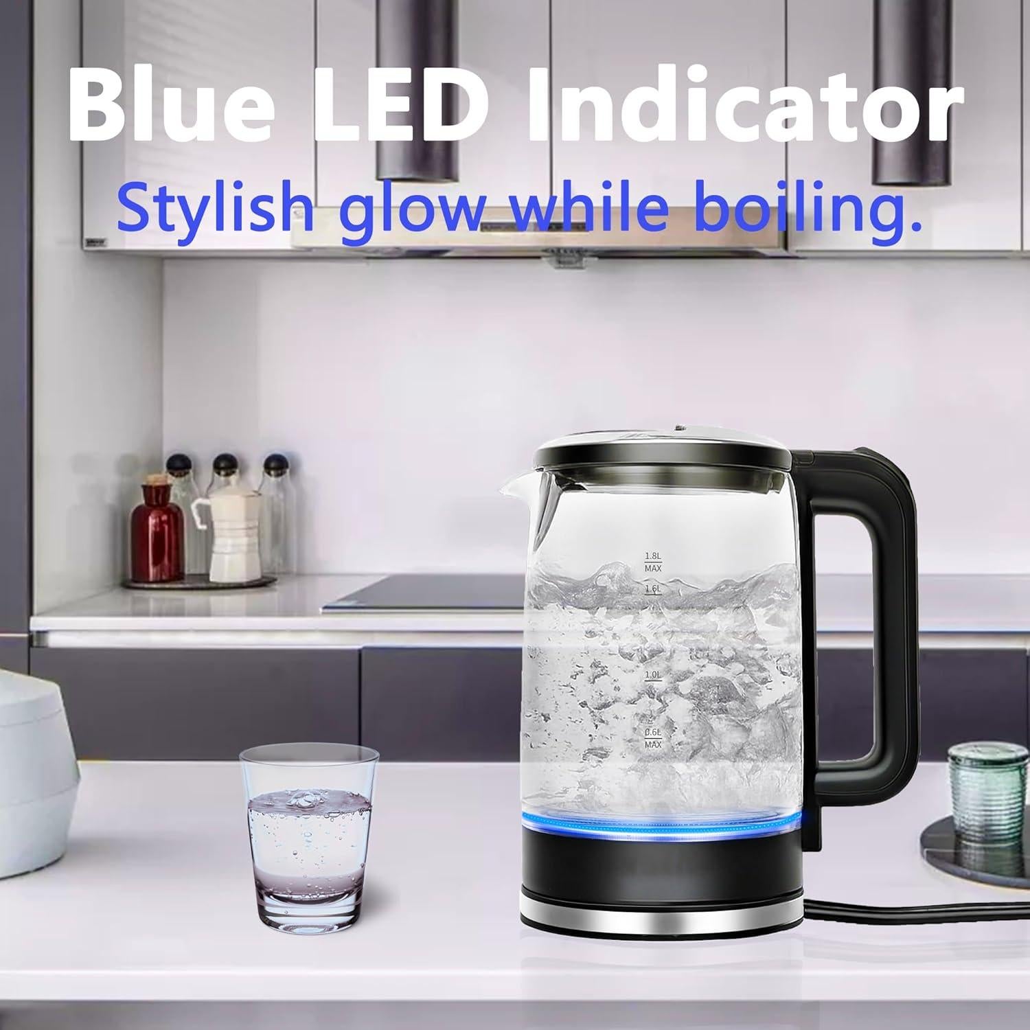 Hervidor eléctrico de vidrio QSLKING 1.8L 1500W con apagado automático