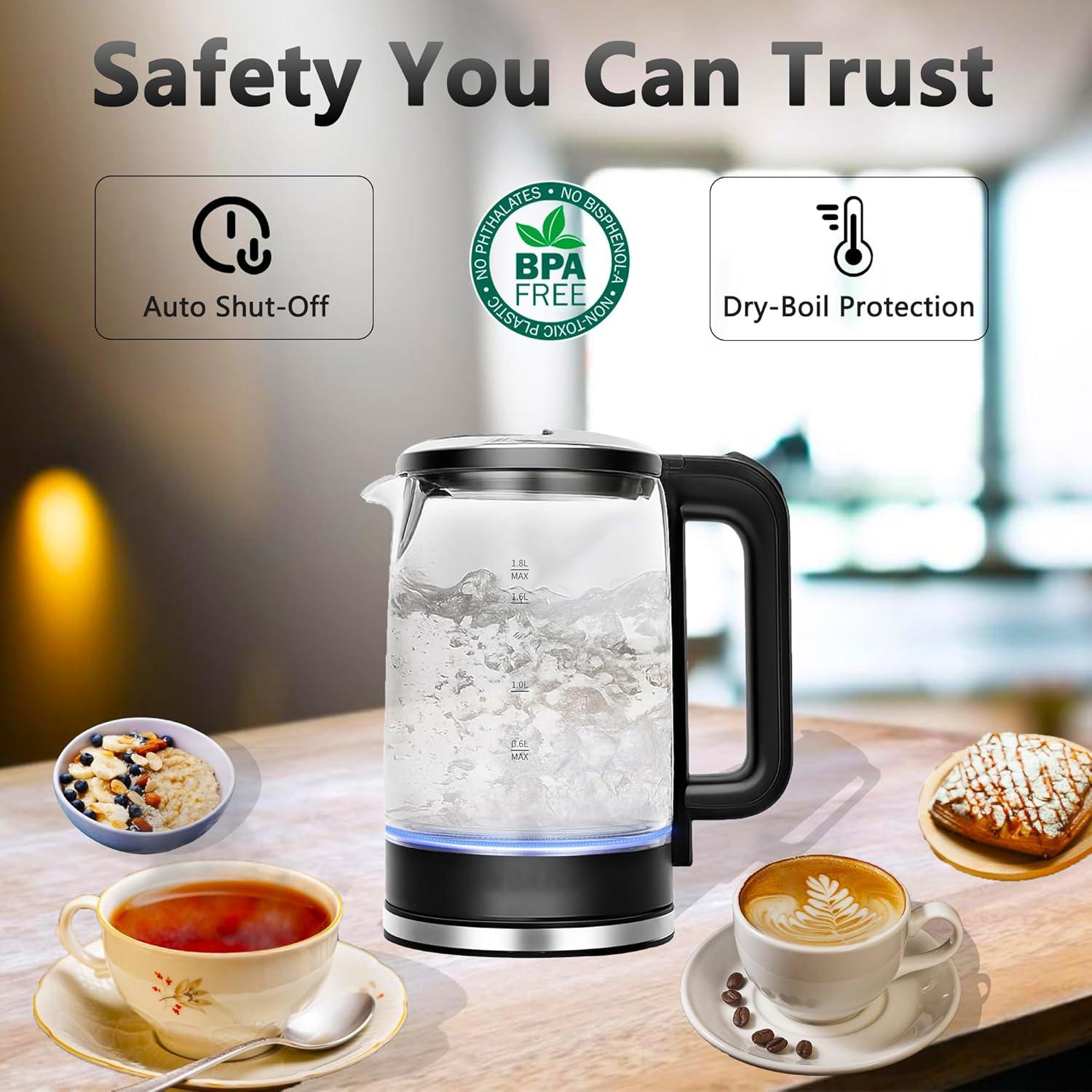 Hervidor eléctrico de vidrio QSLKING 1.8L 1500W con apagado automático