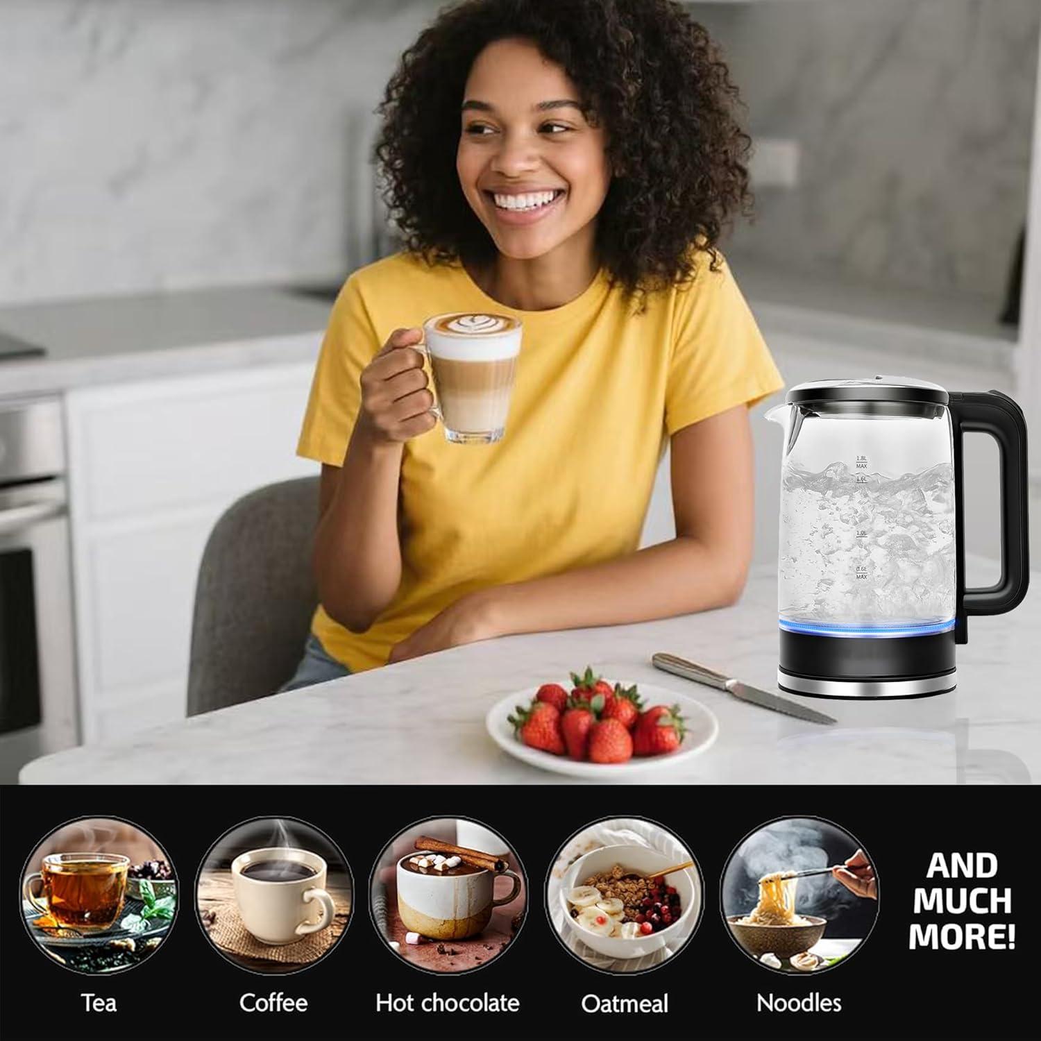 Hervidor eléctrico de vidrio QSLKING 1.8L 1500W con apagado automático