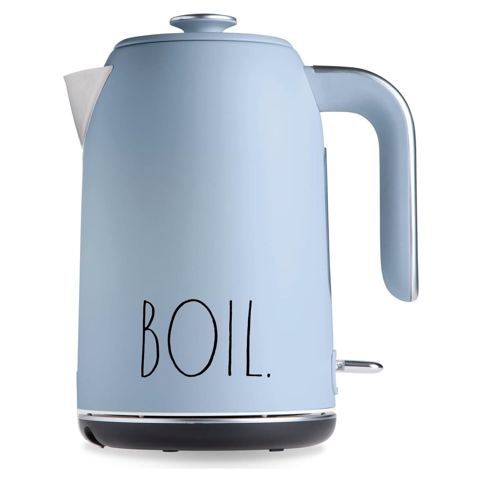 Rae Dunn Electric Hot Water Kettle - Stainless Steel Coffee Maker, Tea Kettle, Swivel Base, With Automatic Shut Off Boil-Dry Protection, Easy Pour, 1500 Watt Boiling Power, 1.7 Liters, Baby Blue