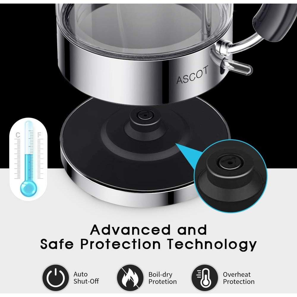 Hervidor Eléctrico ASCOT K2 de Vidrio 1.5L 1500W Plata