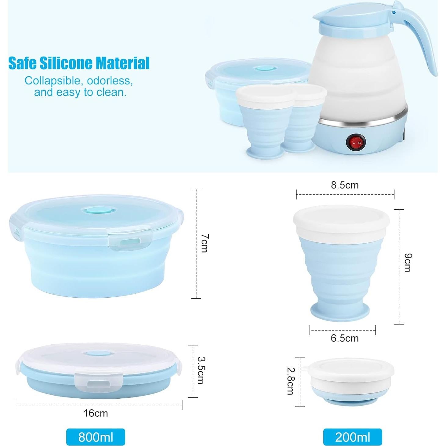 Hervidor Eléctrico Plegable PAHTTO 600ml Azul y Blanco