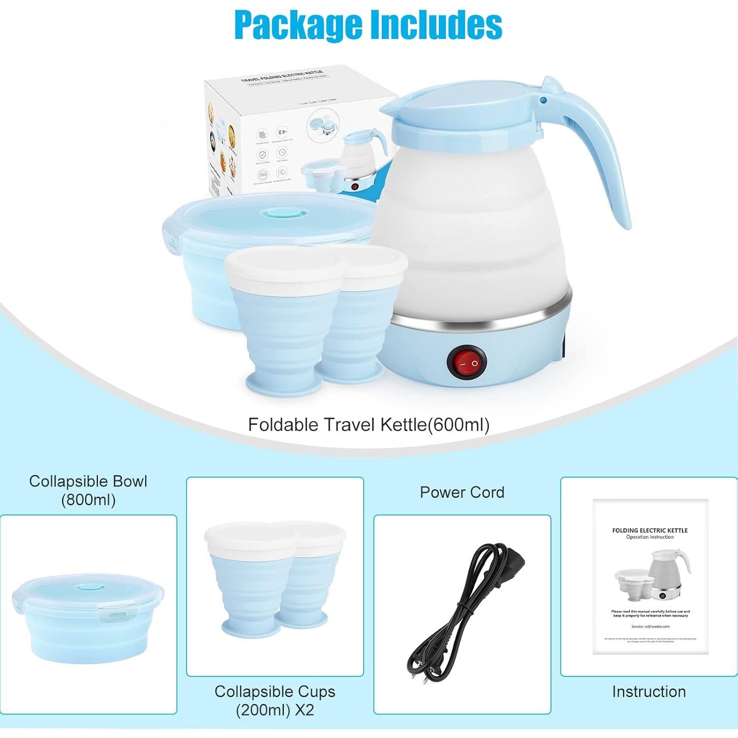 Hervidor Eléctrico Plegable PAHTTO 600ml Azul y Blanco