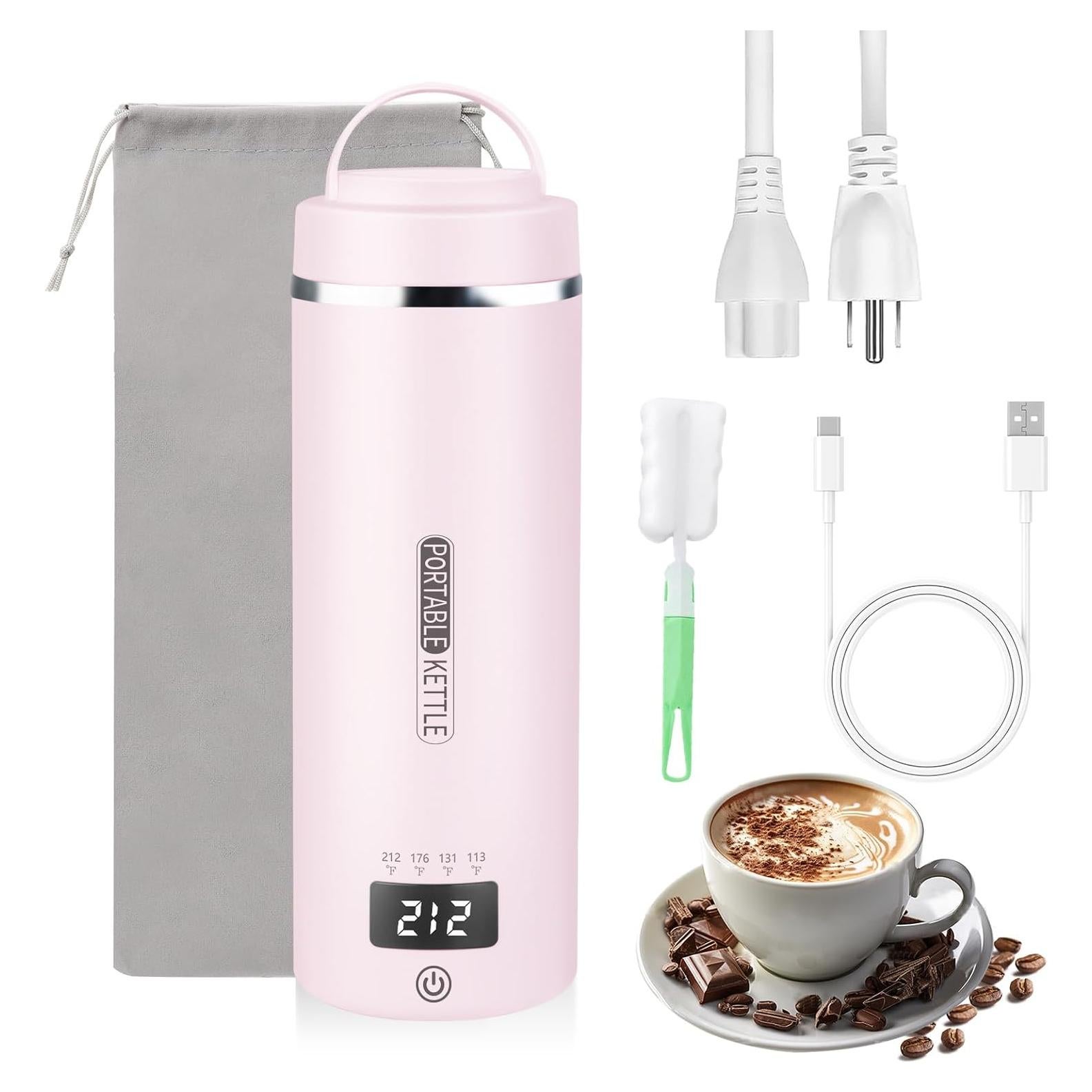 Hervidor eléctrico portátil JEKABA 16oz Rosa con USB y CA