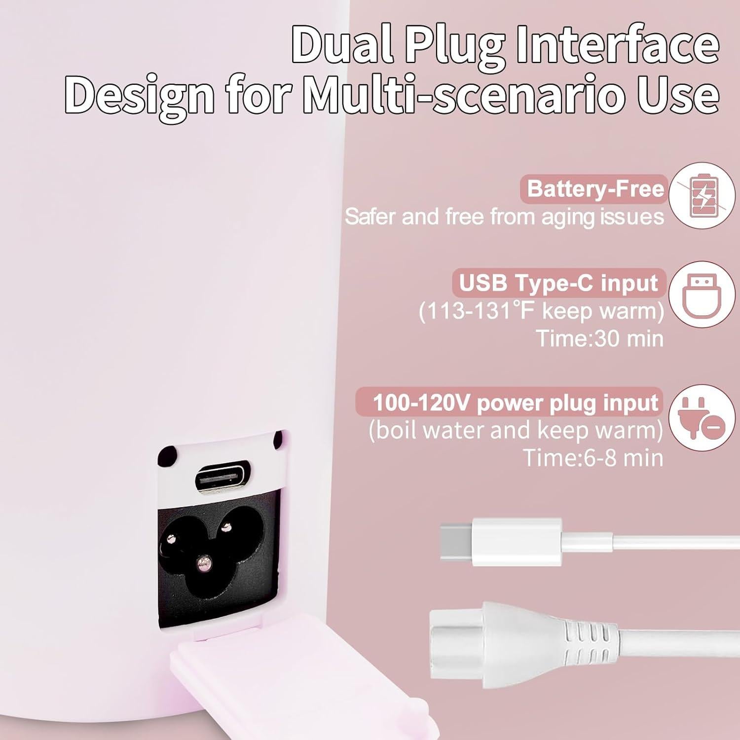 Hervidor eléctrico portátil JEKABA 16oz Rosa con USB y CA