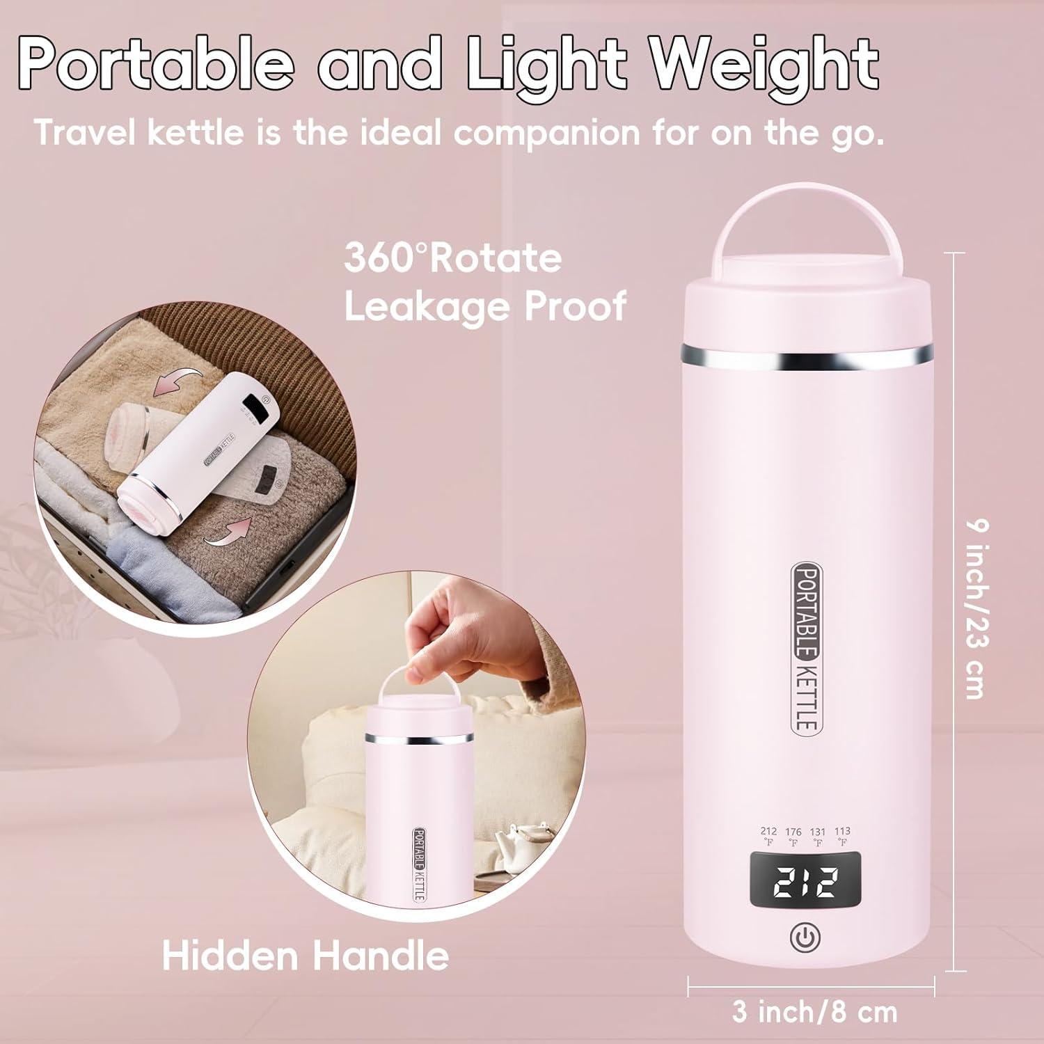 Hervidor eléctrico portátil JEKABA 16oz Rosa con USB y CA