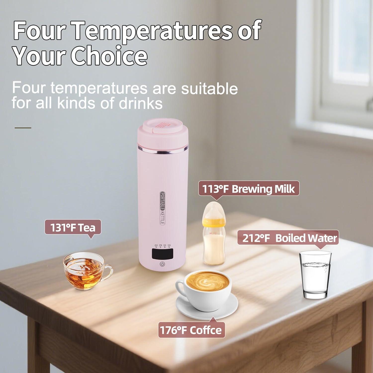 Hervidor eléctrico portátil JEKABA 16oz Rosa con USB y CA