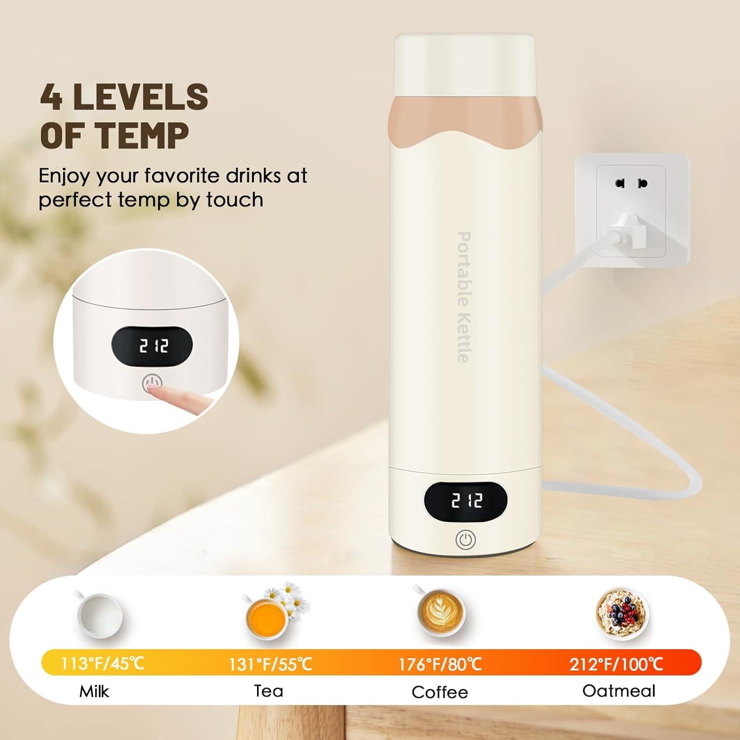 Hervidor Eléctrico Portátil AerRoll 500mL Acero Inoxidable 316