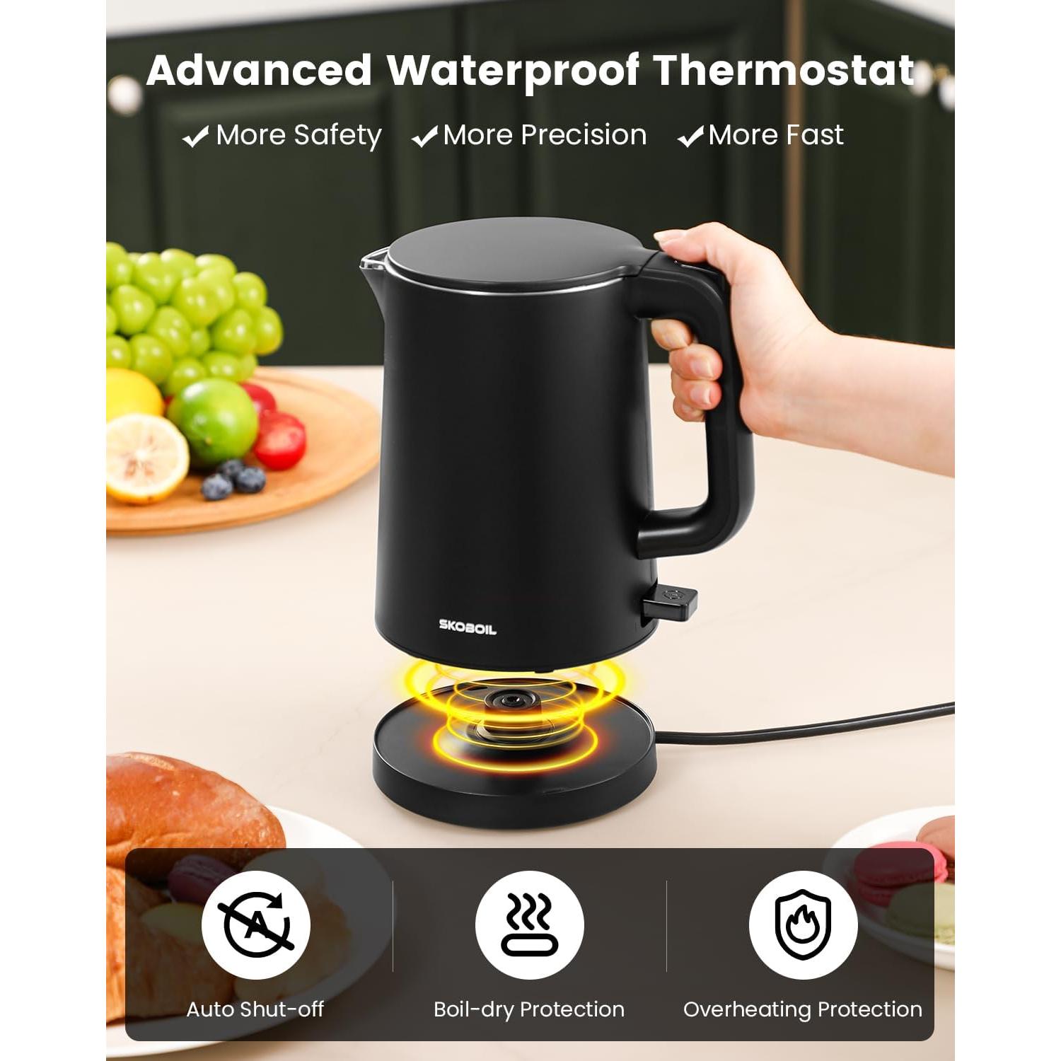 Hervidor Eléctrico SKOBOIL 0.8L Acero Inoxidable Doble Pared