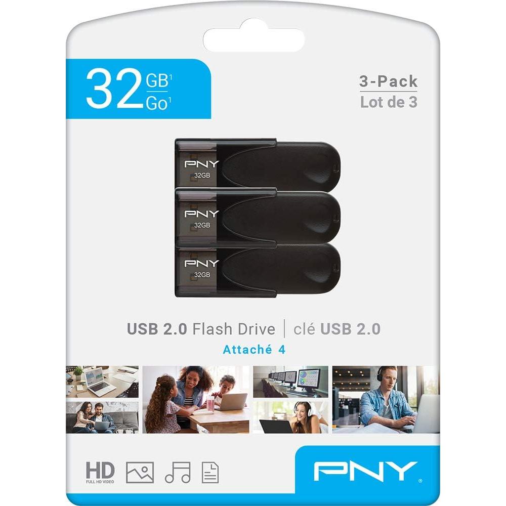Pendrive PNY Attaché 4 USB 2.0 32GB 3-Pack Negro