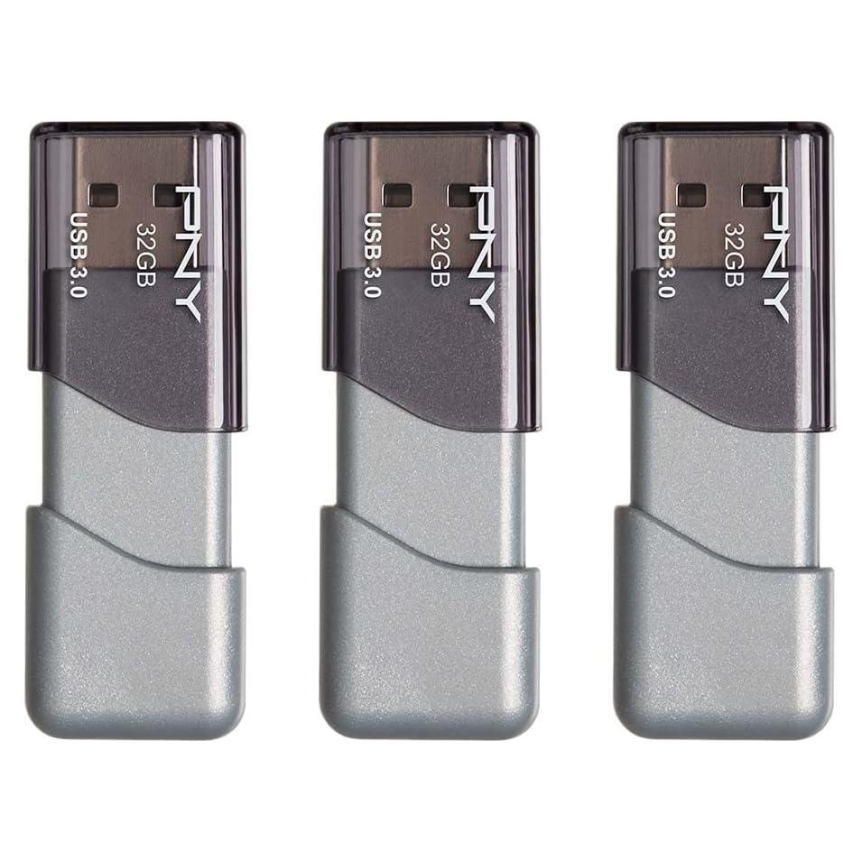 PNY Turbo Attaché 3 USB 3.0 Flash Drive 32GB - Plata (Paquete de 3)