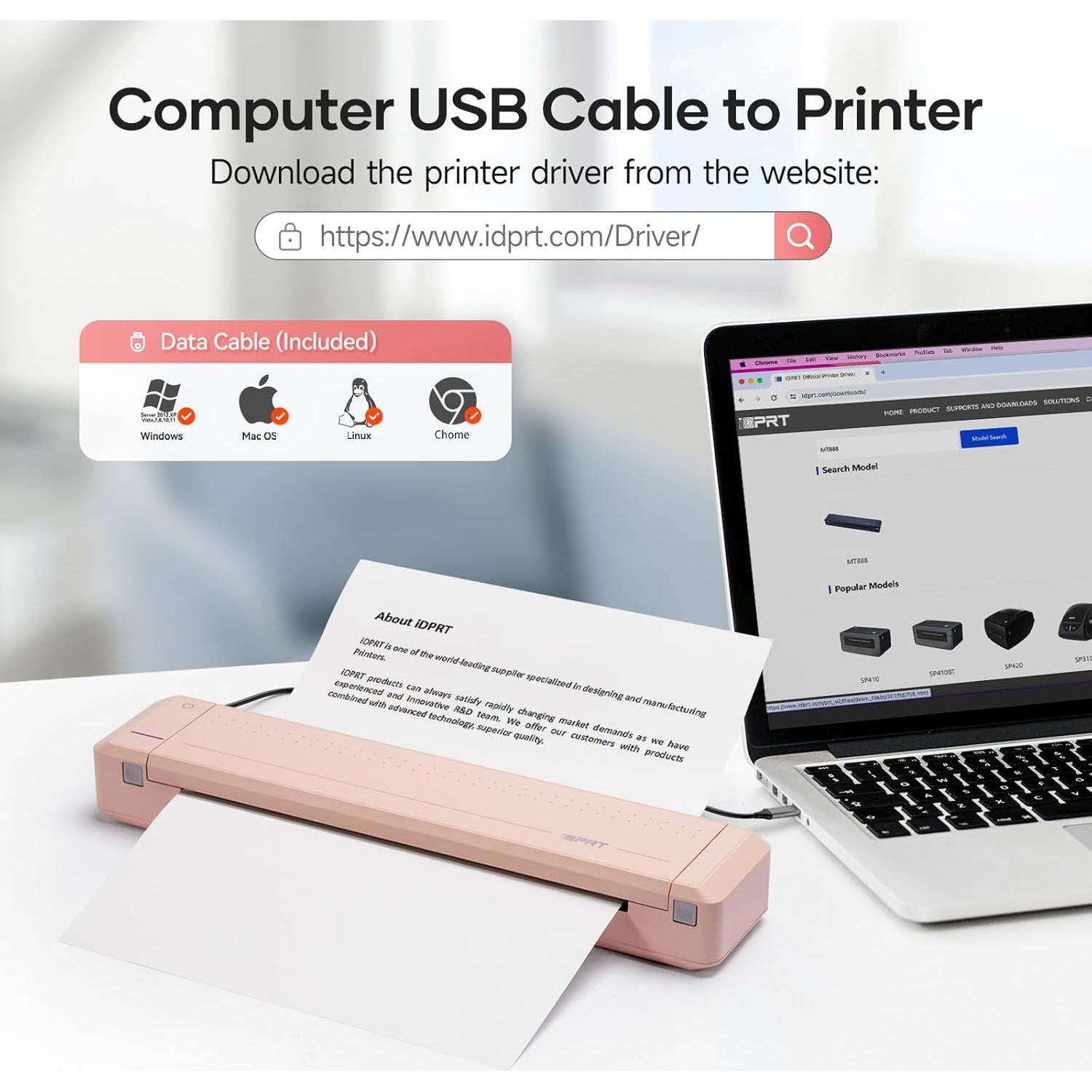 Impresora Térmica Portátil iDPRT MT888 Inalámbrica Rosa 300DPI