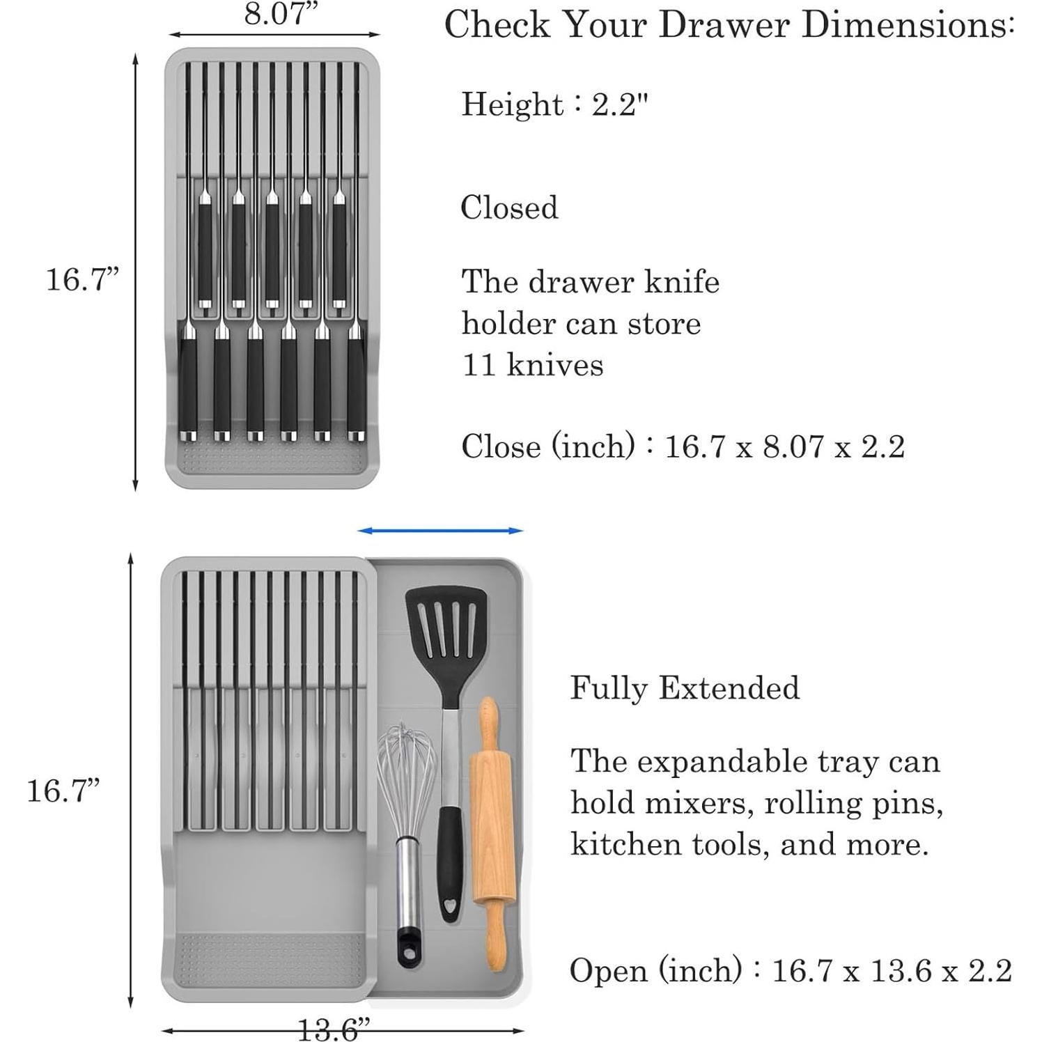 Soporte para Cuchillos de Cajón Mulikeer Expandible 11 Cuchillos
