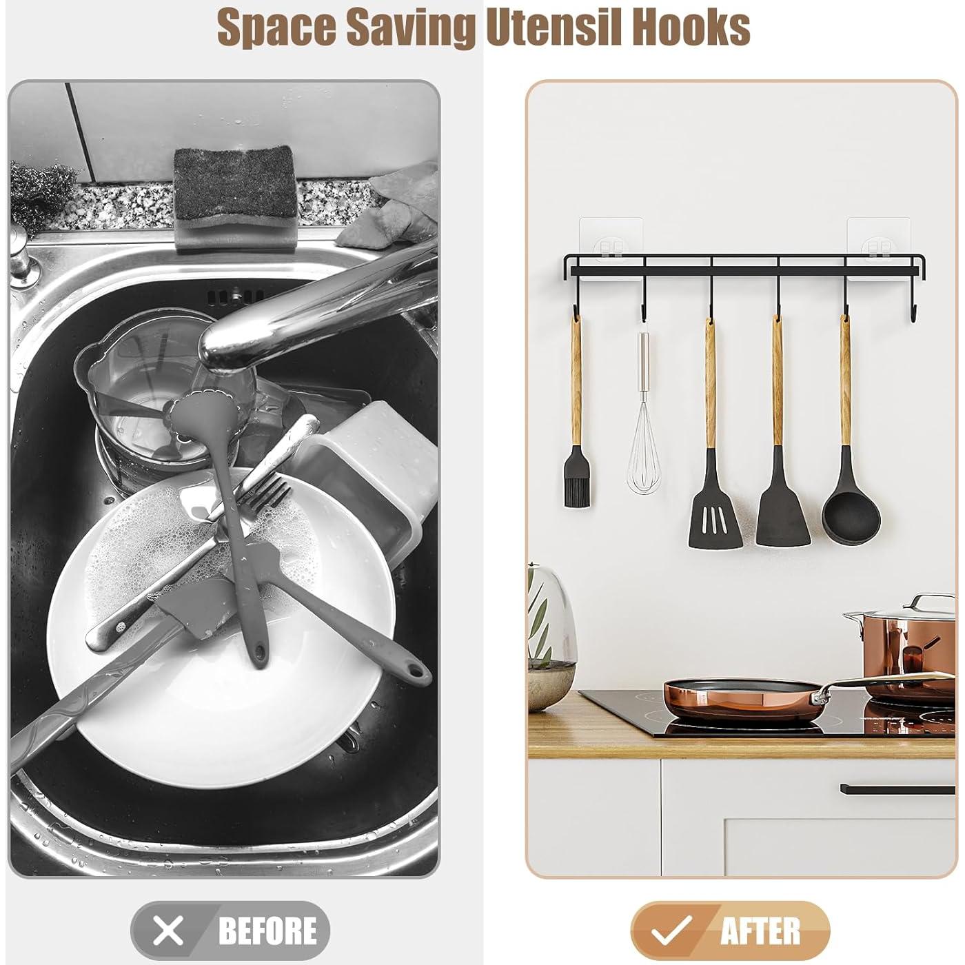 Soporte para Utensilios de Cocina HOMEBROS Negro 2 Pcs 12 Ganchos