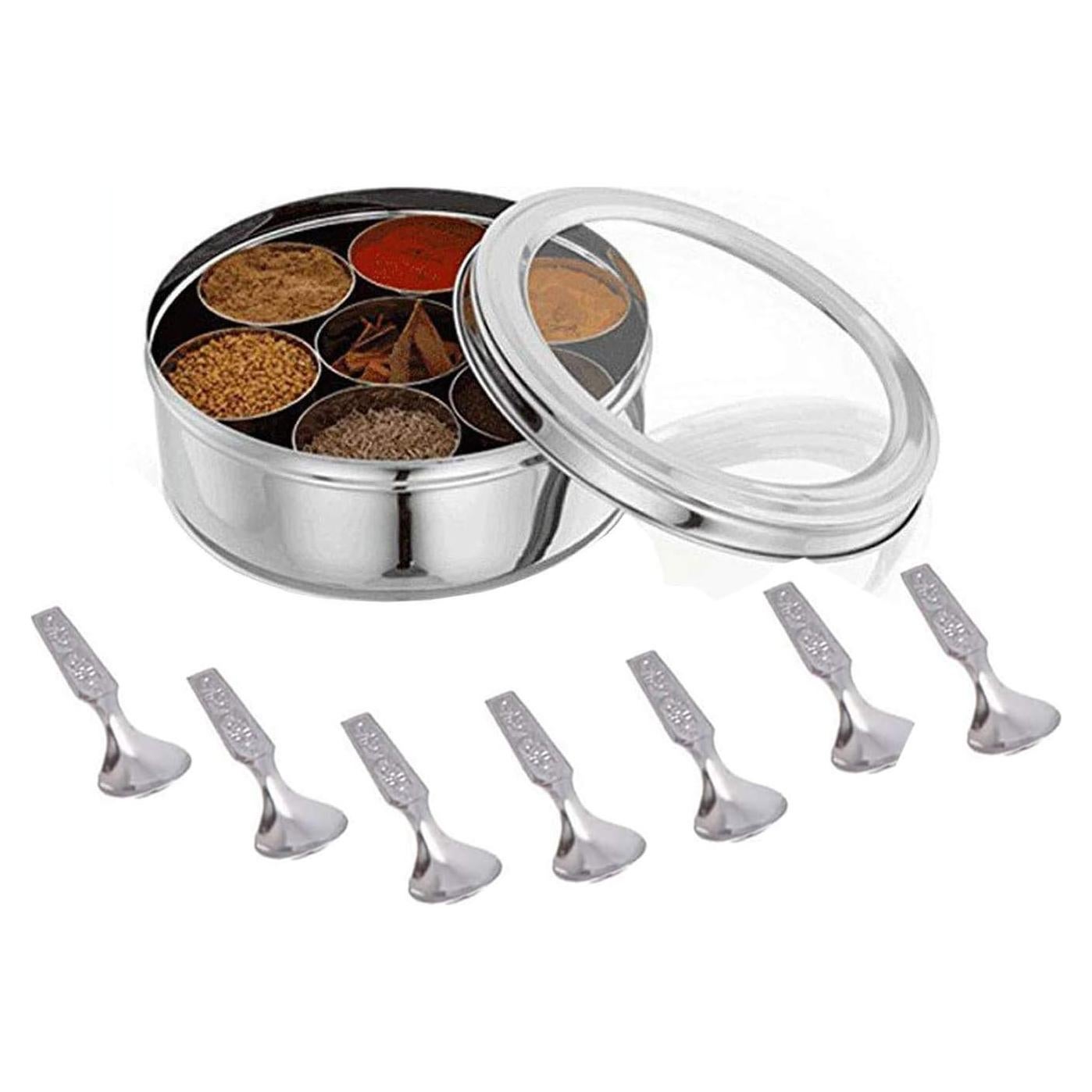 Caja de Especias Hermética Acero Inoxidable 7 Contenedores