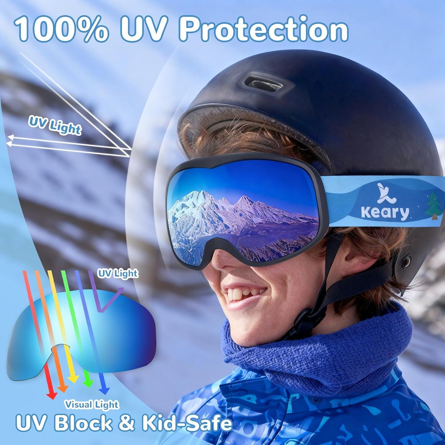 Gafas de Esquí Keary para Niños 3-14 Años UV Anti-Niebla